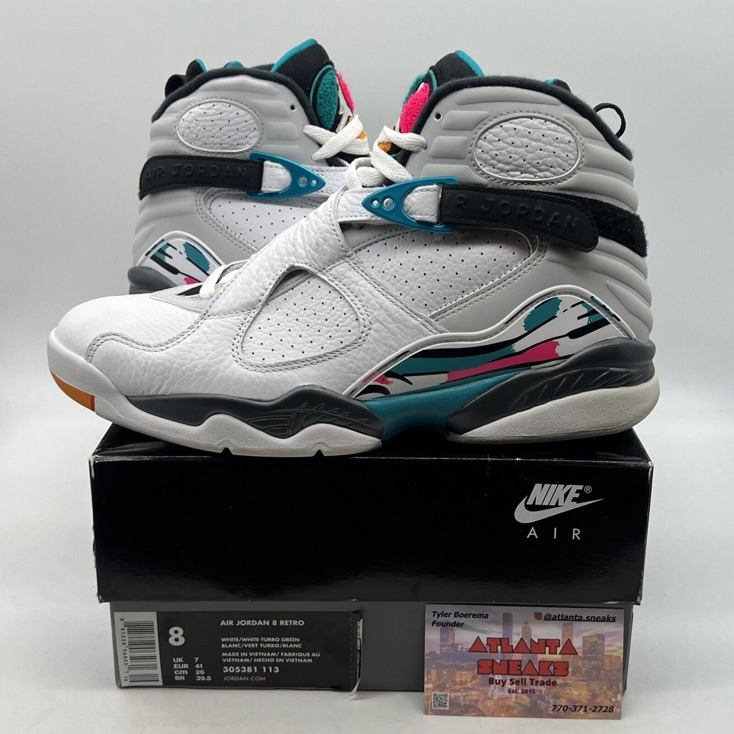 Size 8 - Air Jordan 8 Retro South Beach White Grey Leather Black (305381-113)