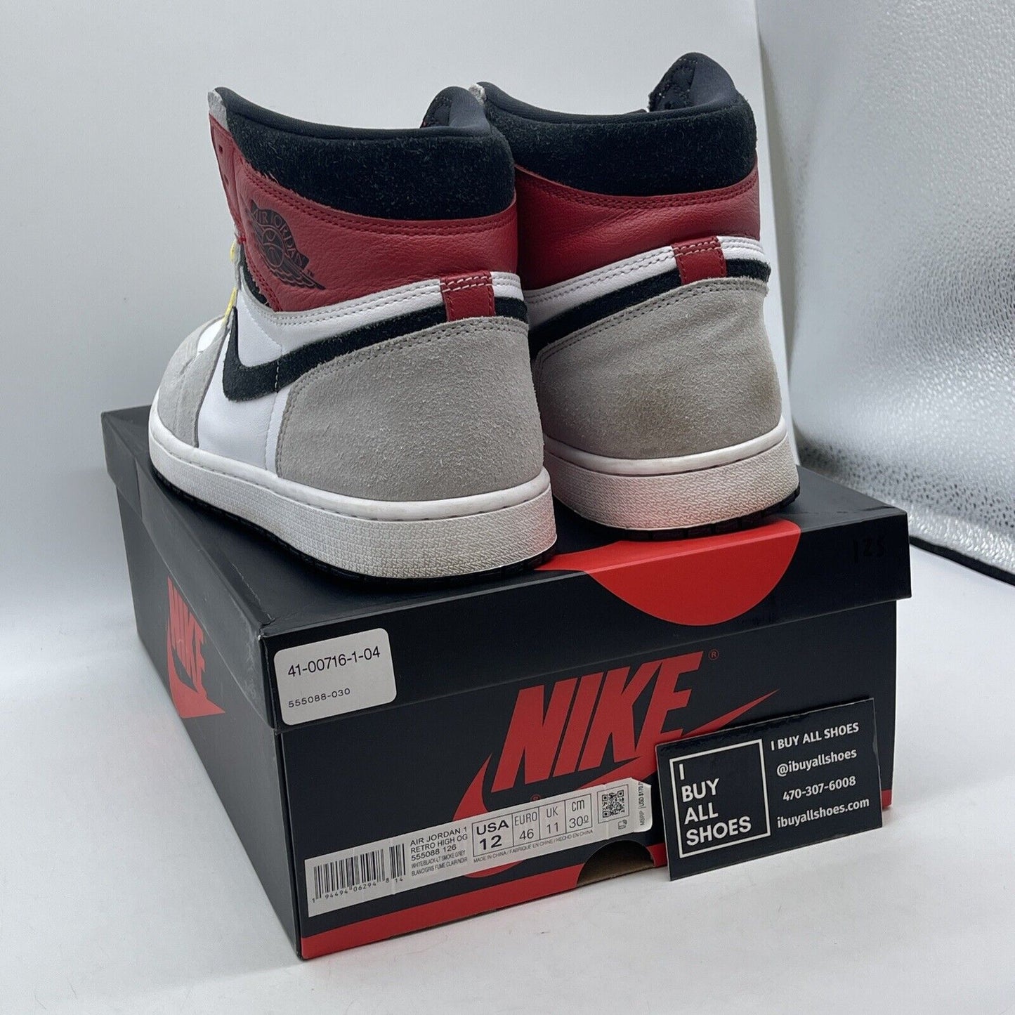 Size 12 - Jordan 1 Retro High OG Smoke Gray Red Suede Leather (555088-126)