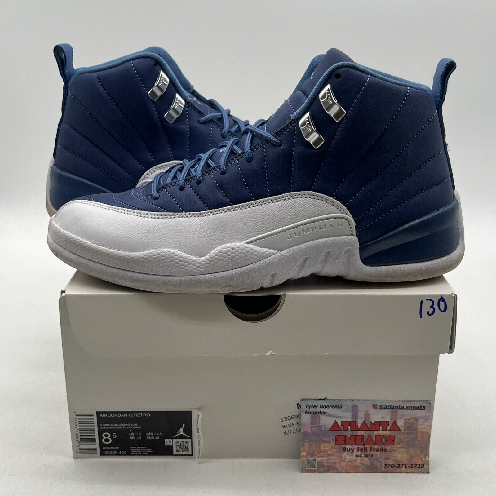 Size 8.5 - Jordan 12 Retro Indigo 2020 Navy White Blue Leather (130690-404)