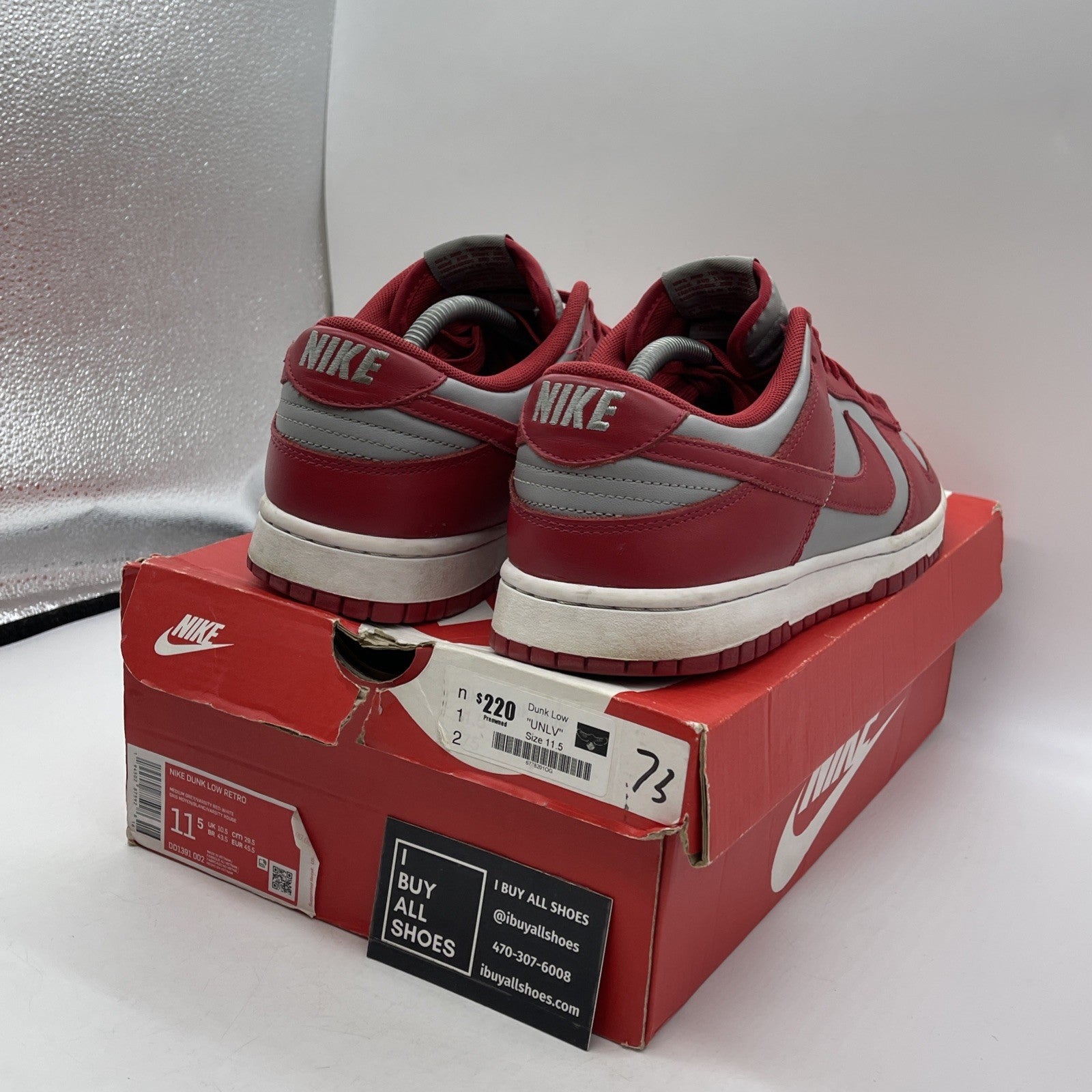 Size 11.5 - Nike Dunk Low SP UNLV Red Grey Leather (DD1391-002)