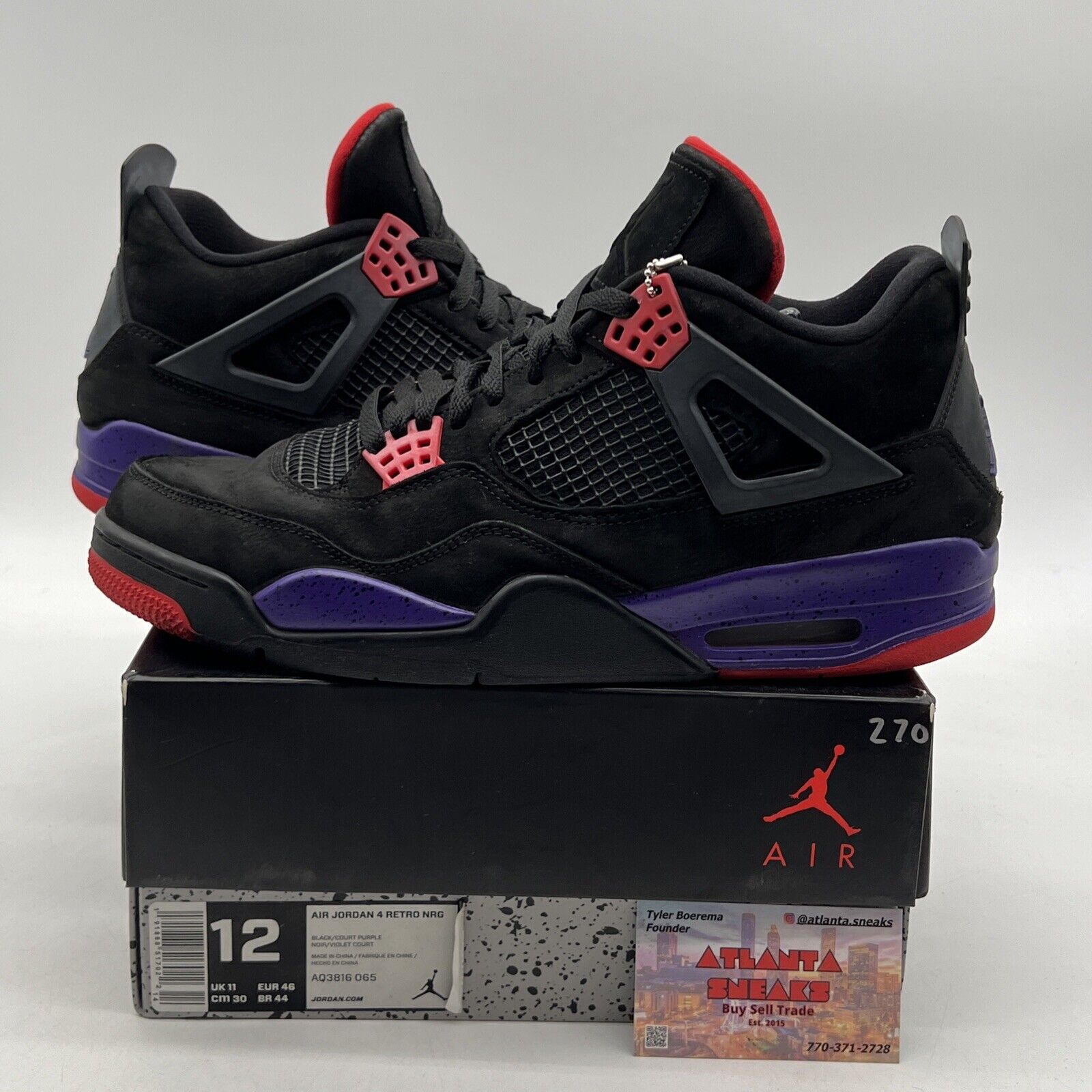 Size 12 - Jordan 4 Retro NRG Raptors 2018 Purple Red Black Suede (AQ3816-065)