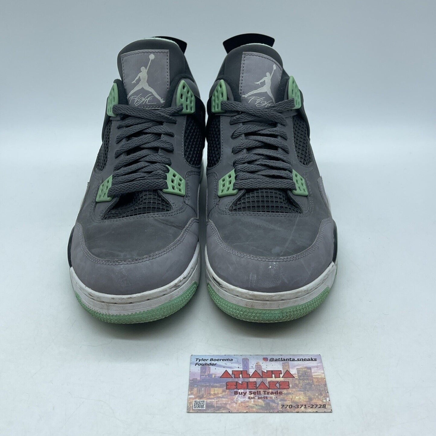 Size 11 - Jordan 4 Retro Green Glow 2013 Gray Suede Black White (308497-033)