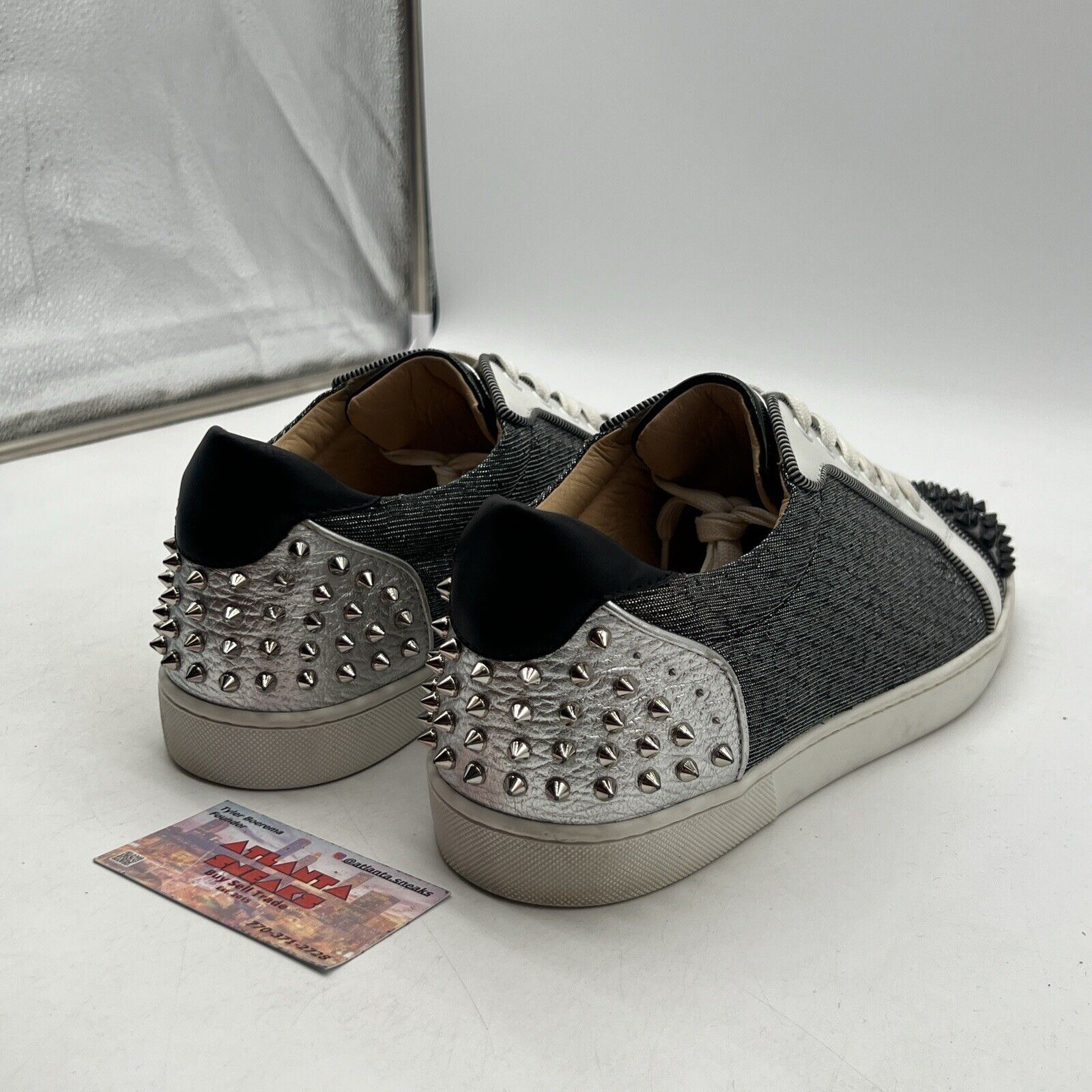 Size 13 - Christian Louboutin Seavaste 2 Orlato Flat Silver Black (3220748CMA3)