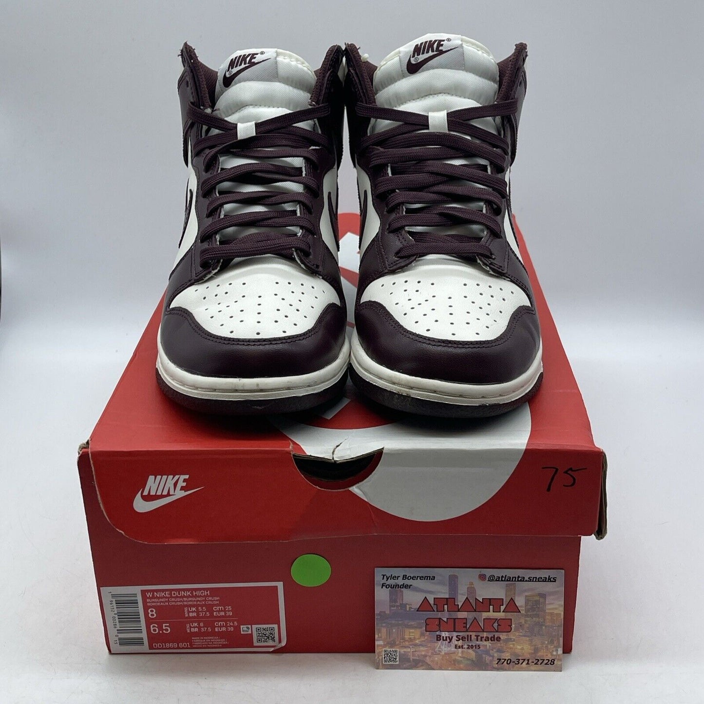 Size 8 W - Nike Dunk High Burgundy Crush White Leather (DD1869-601)