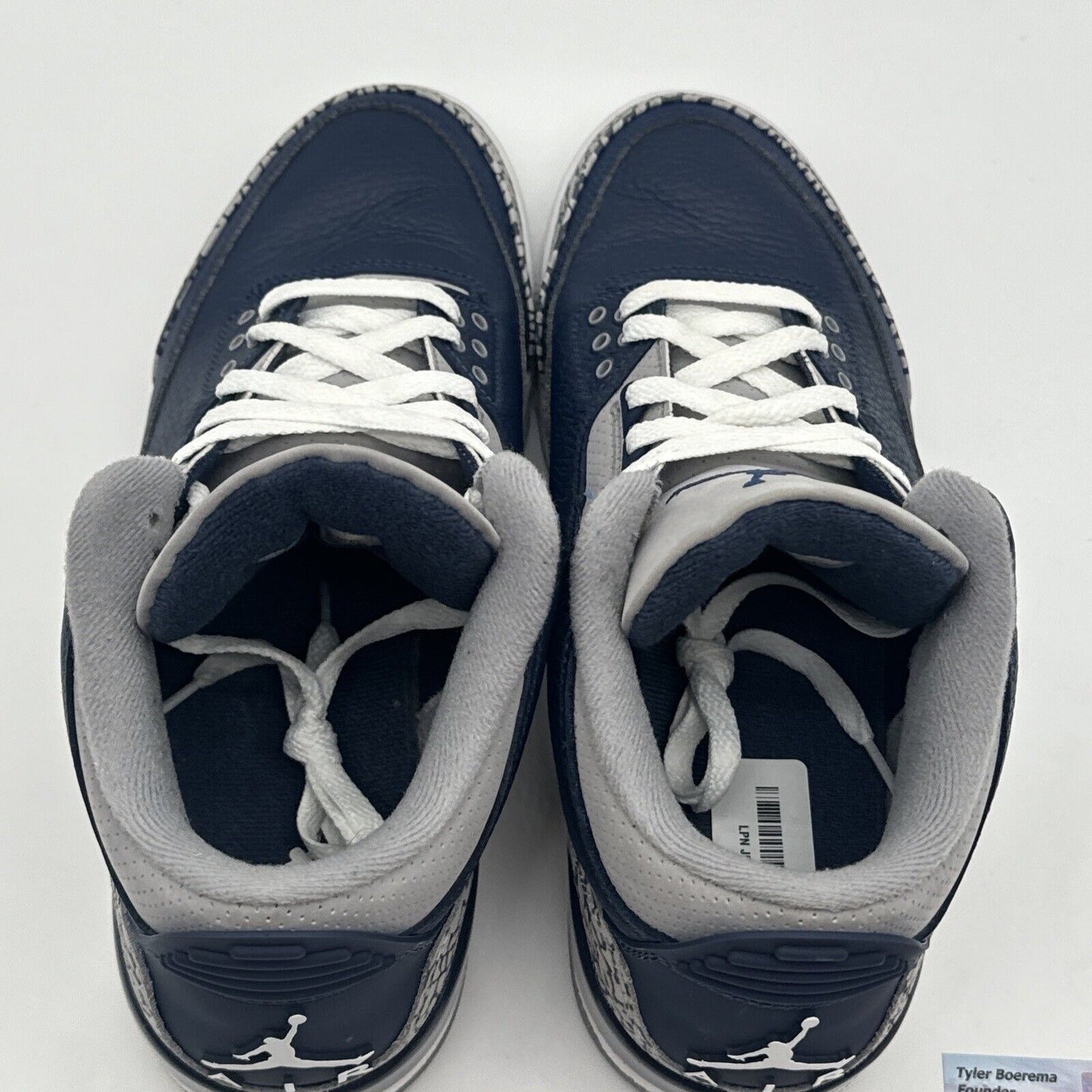 Size 9 - Jordan 3 Georgetown Navy Elephant Grey Leather Premium White Laces