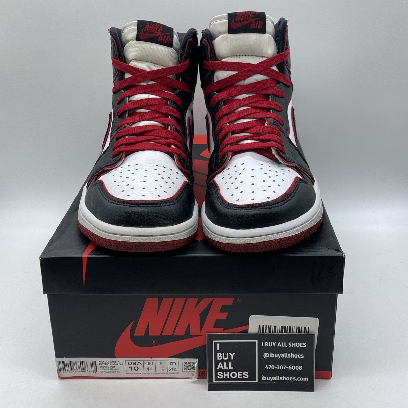 Size 10 - Jordan 1 Retro High OG Bloodline 2019 White Black (555088-062)
