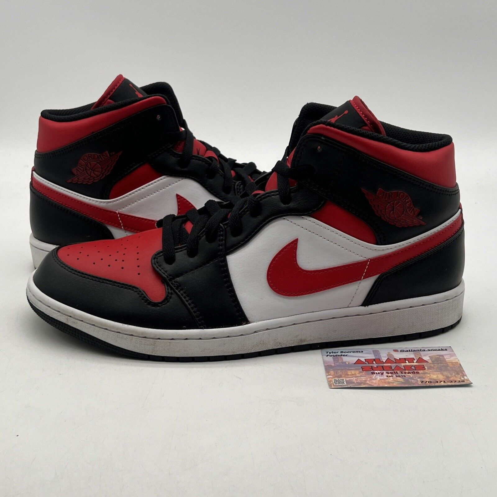 Size 13 - Jordan 1 Mid Bred Toe Black Red White Leather (554724-079)