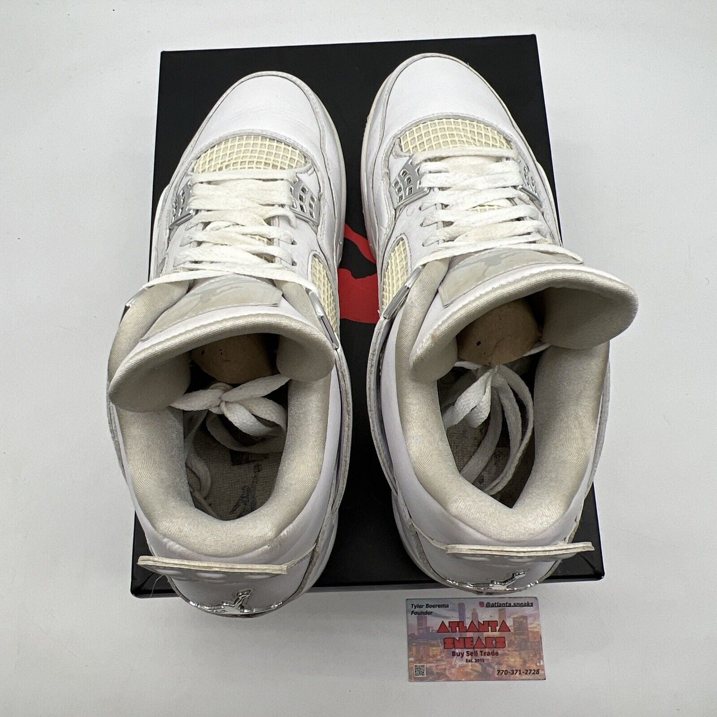 Size 10 - Jordan 4 Retro Mid Pure Money White Leather Silver (308497-100)