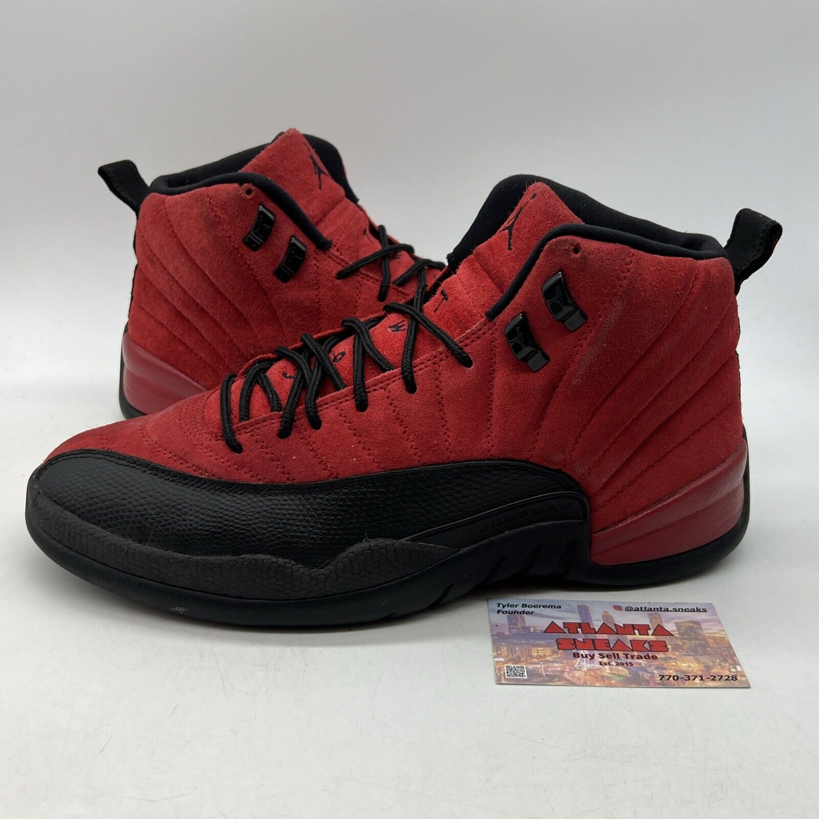 Size 10 - Jordan 12 Retro Reverse Flu Game 2020 Black Red Suede (CT8013-602)