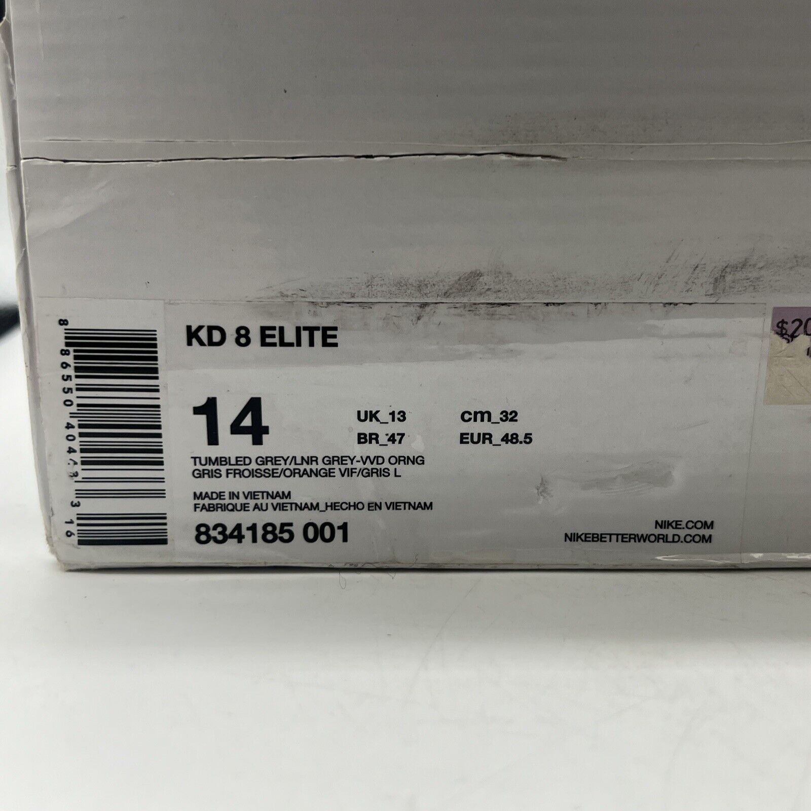 Size 14 - Nike KD 8 Elite Tumbled Grey (834185-001)