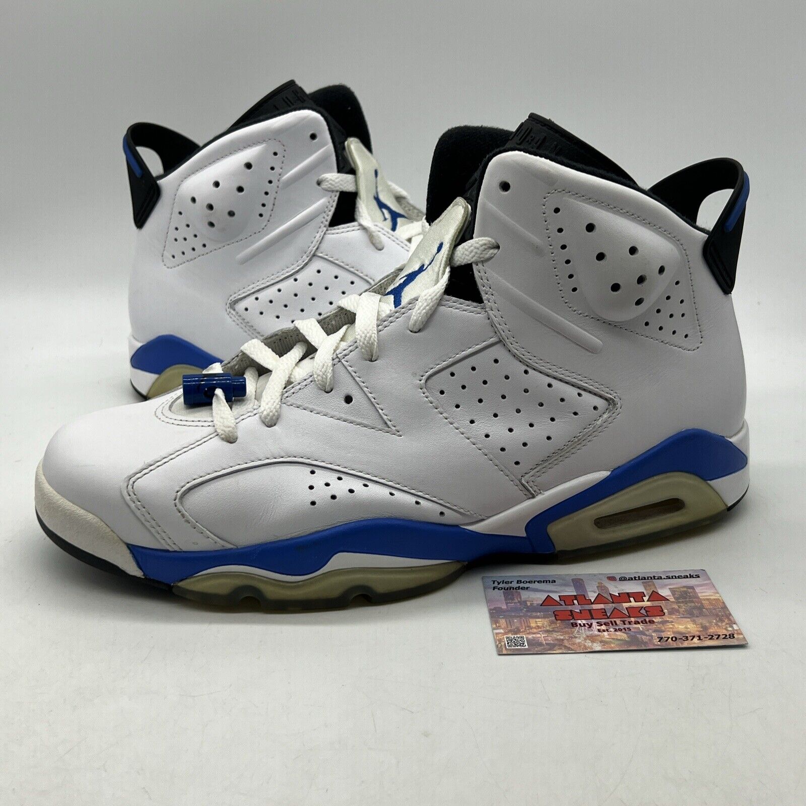 Size 11 - Air Jordan 6 Retro 2014 Sport Blue White Black Leather (384664-107)