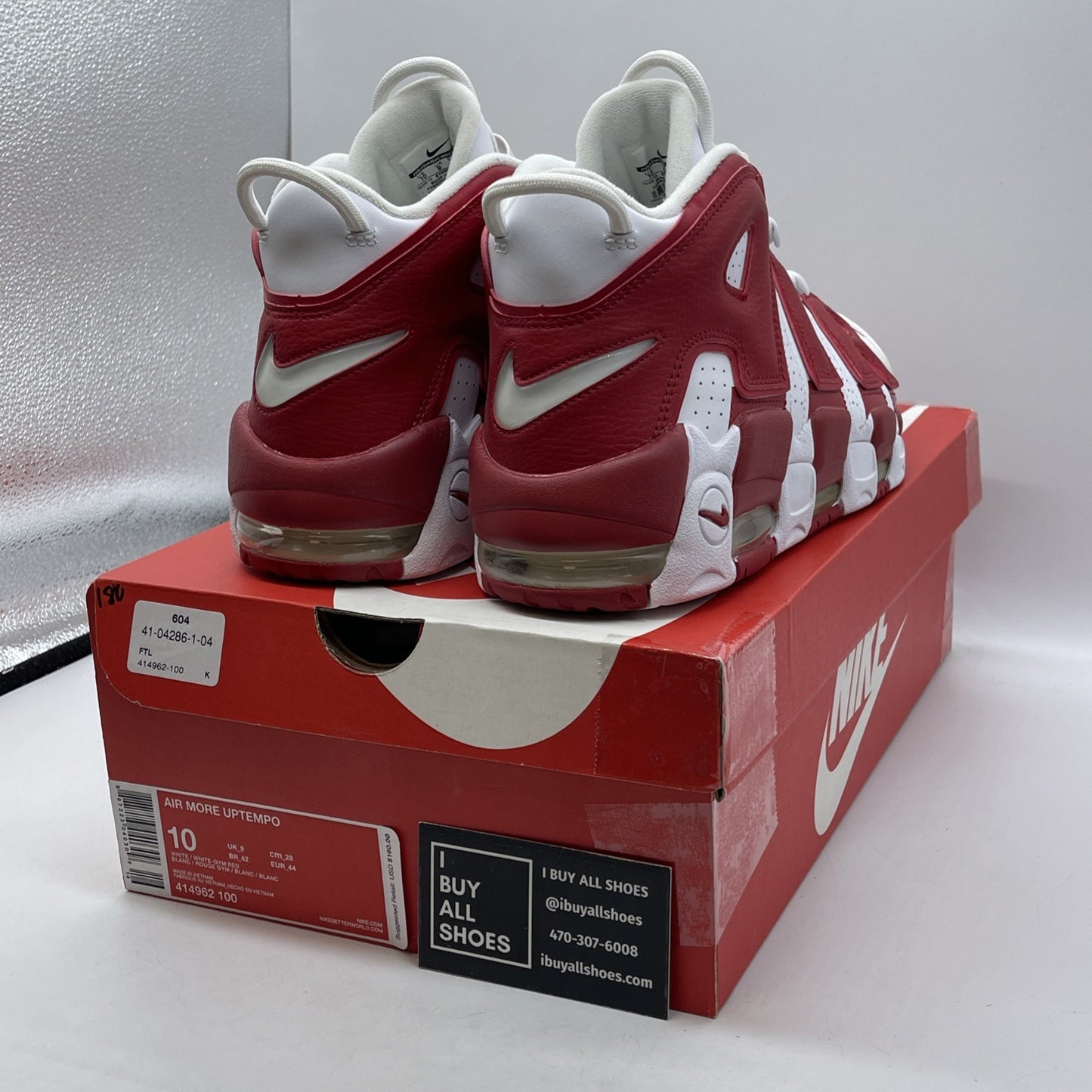 Size 10 - Nike Air More Uptempo White Red Leather Suede (414962-100)