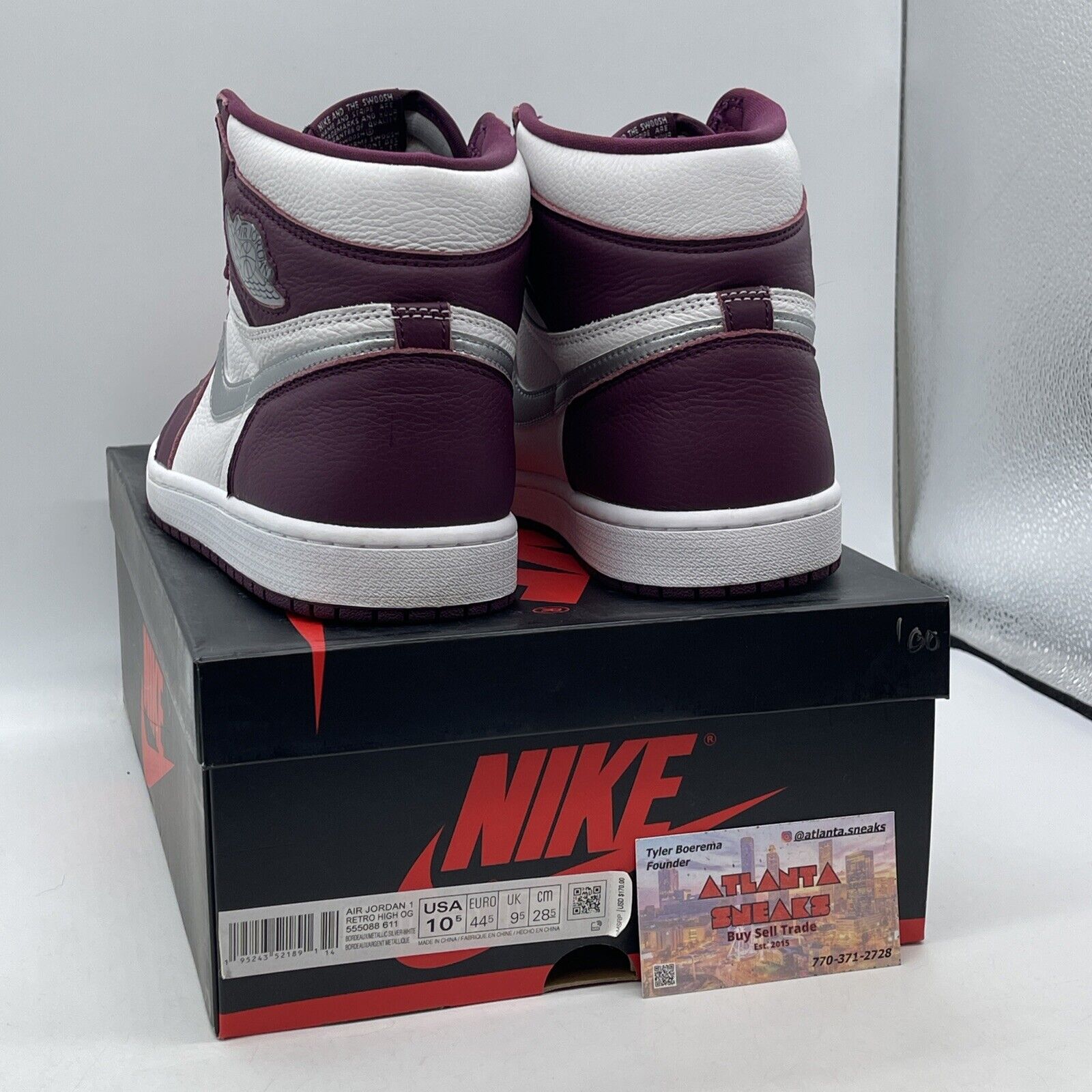 Size 10.5 - Jordan 1 Retro High OG Bordeaux Silver White Leather (555088-611)