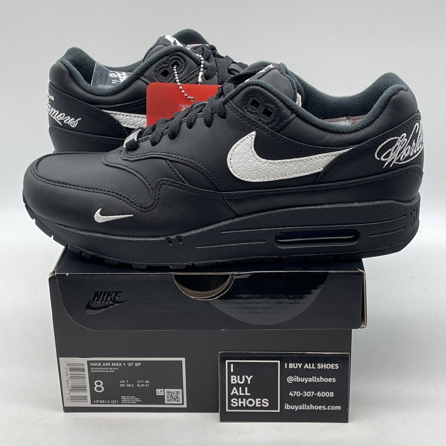 Size 8 - Nike Supreme x Air Max 1 '87 SP Black White Leather (HF8813-001)