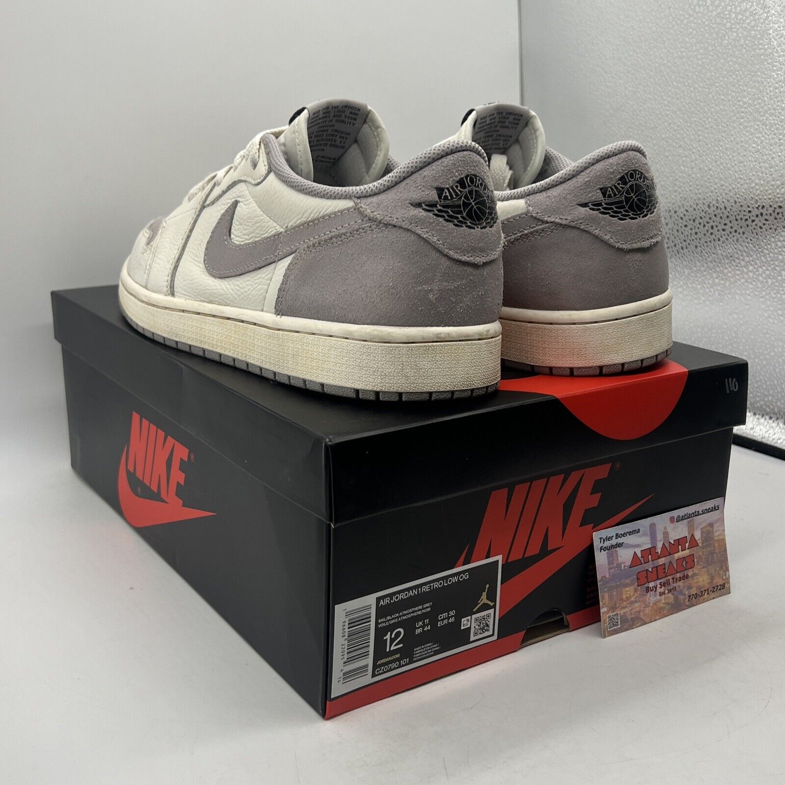 Size 12 - Air Jordan 1 Retro OG Low Atmosphere Grey White Leather (CZ0790-101)