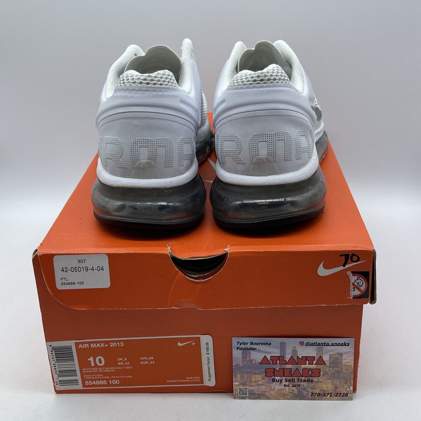 Size 10 - Nike Air Max+ 2013 White Suede Leather Black Grey (554886-100)