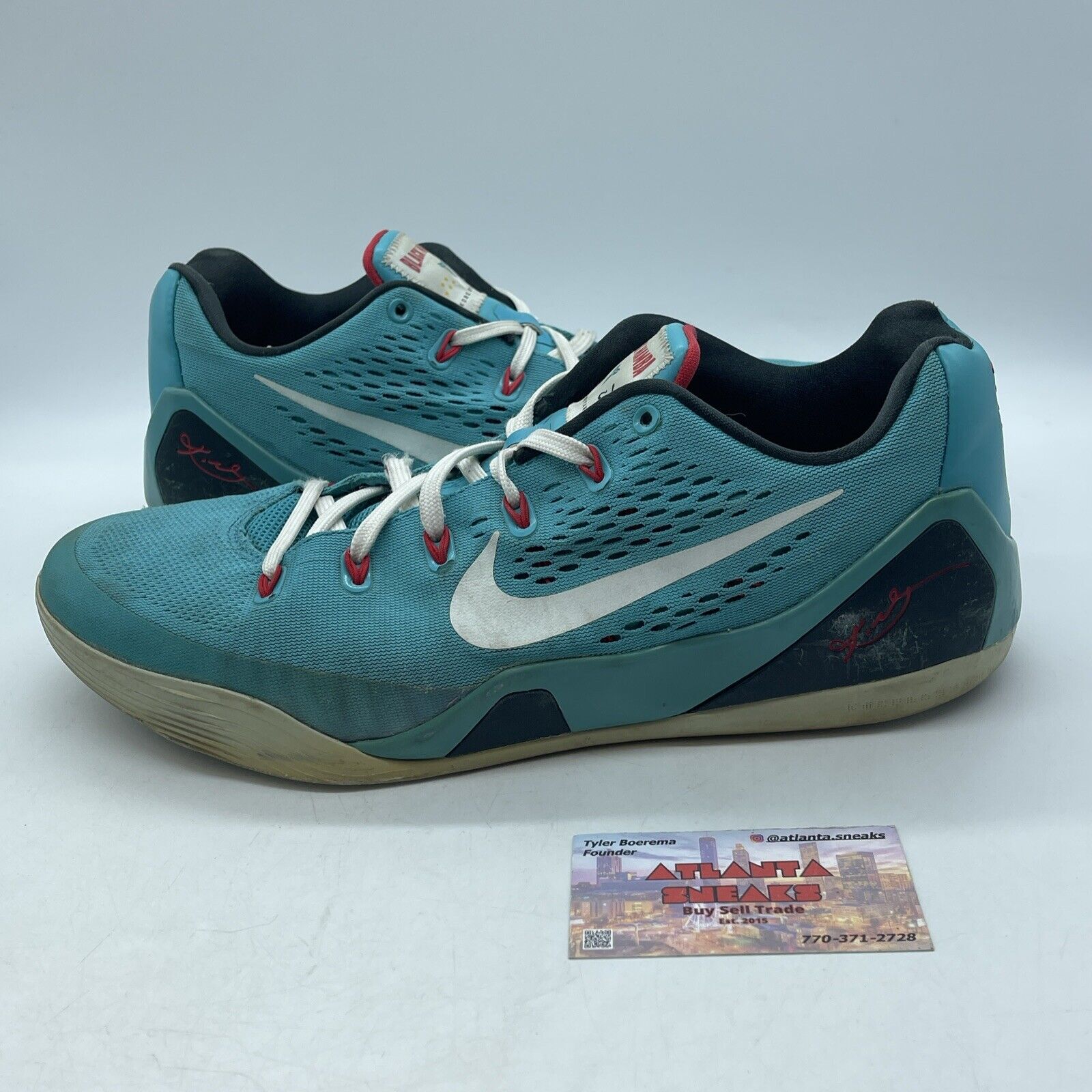 Size 13- Nike Kobe 9 EM Dusty Cactus Blue White Red Black (646701-316)