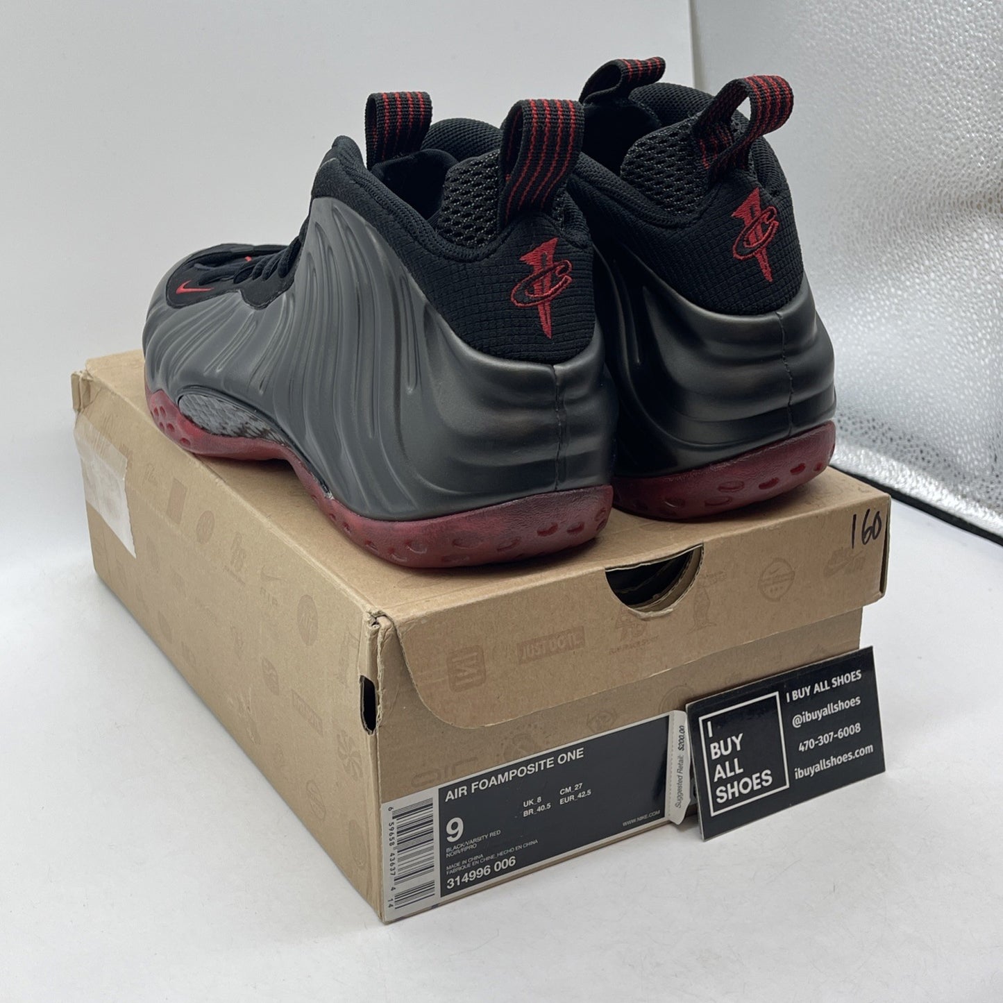 Size 9 - Nike Air Foamposite One 2010 Cough Drop Black Red Leather (314996-006)