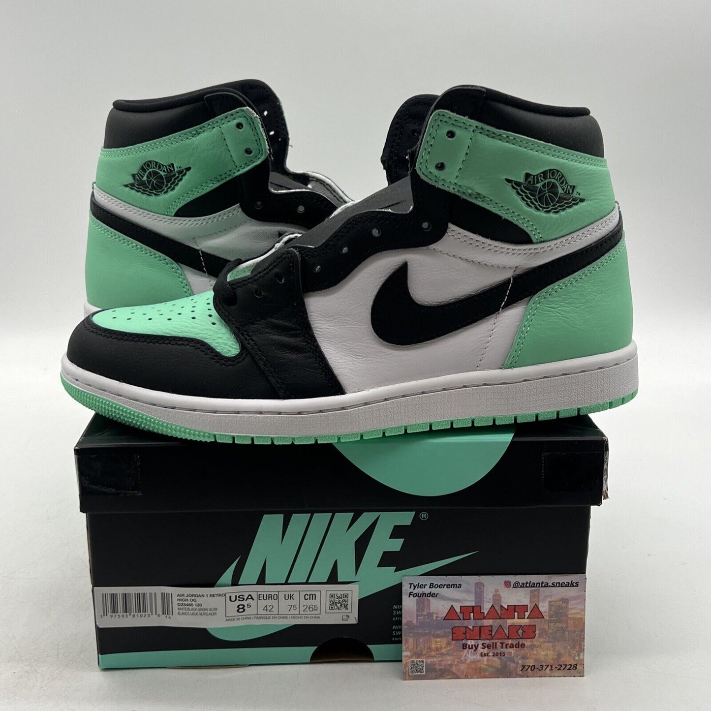 Size 8.5- Air Jordan 1 Retro OG High Green Glow White Black Leather.(DZ5495-130)