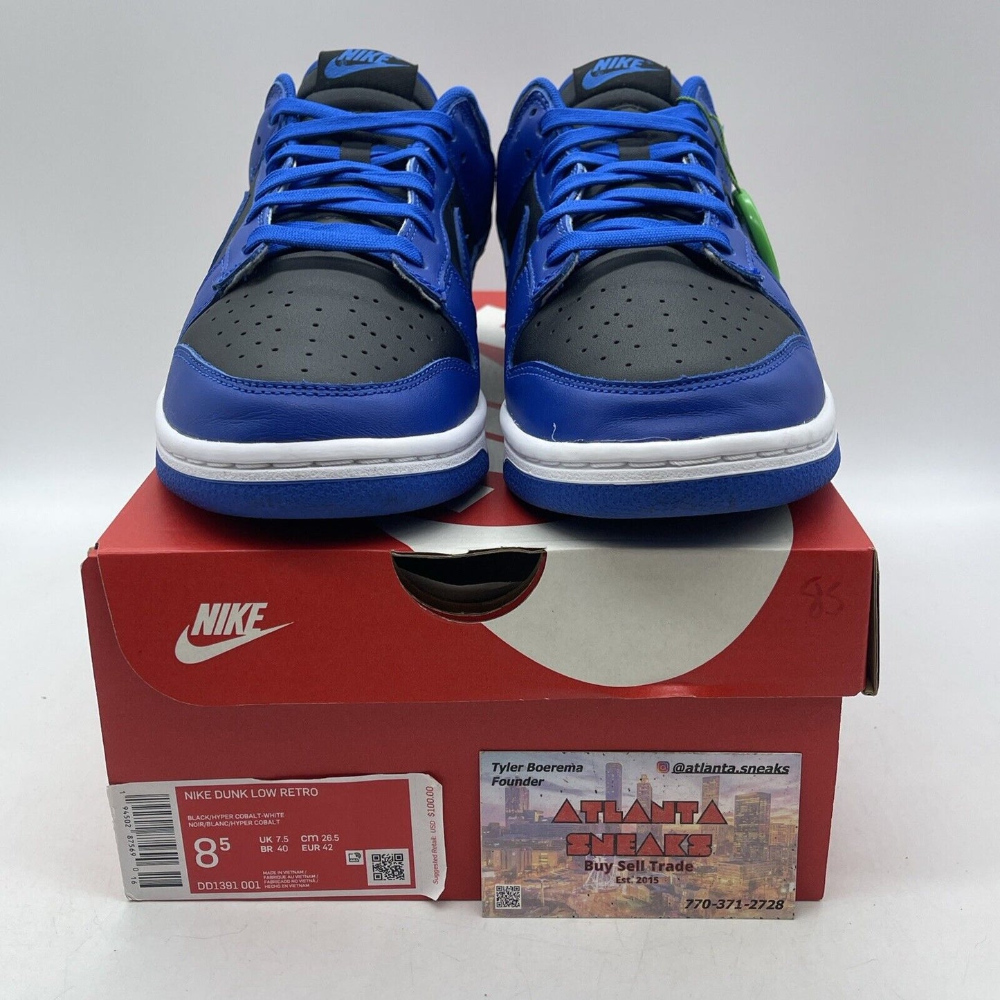 Size 8.5 - Nike Dunk Low Hyper Cobalt Black Blue White Leather (DD1391-001)
