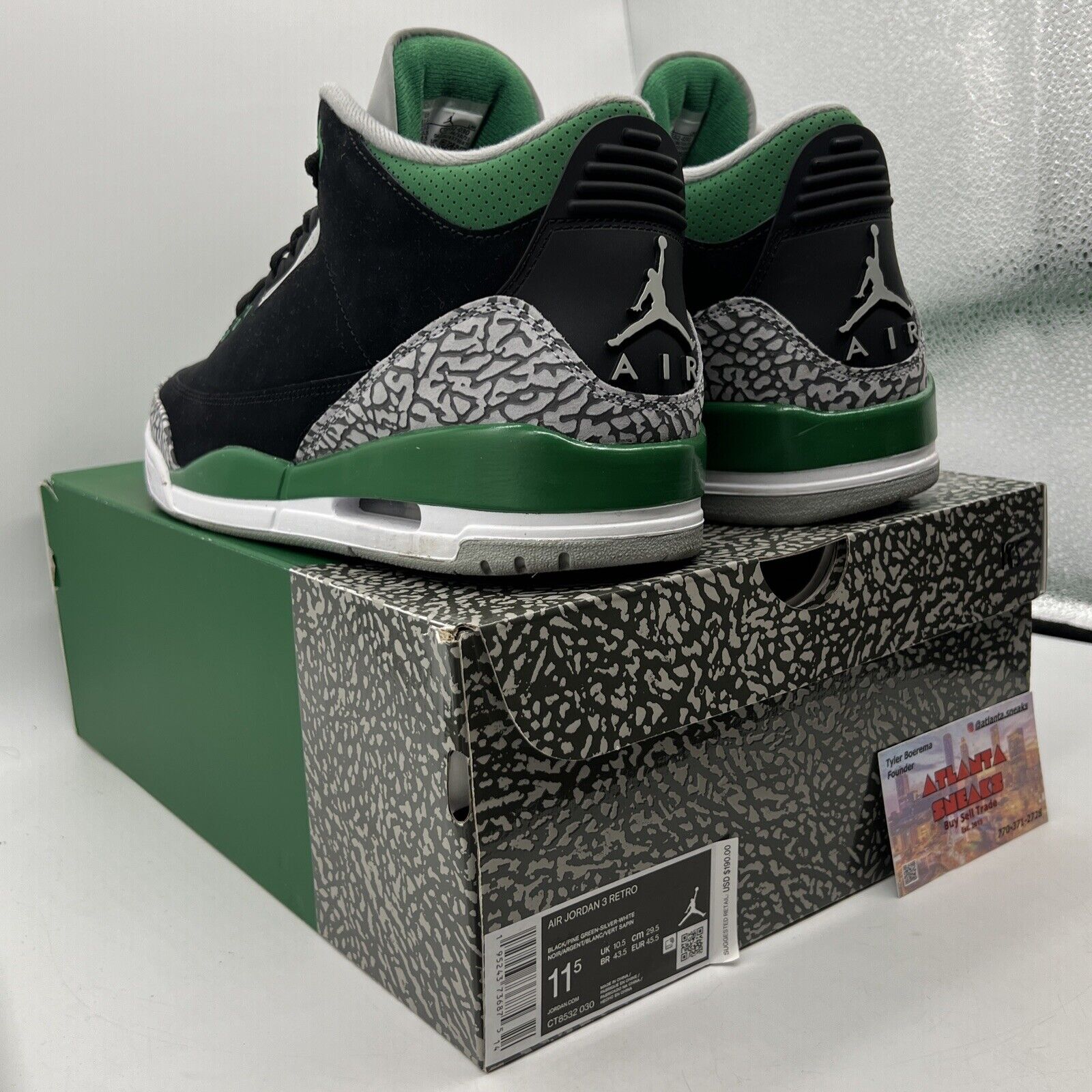 Size 11.5 - Jordan 3 Retro Mid Pine Green Black Grey Suede Leather (CT8532-030)