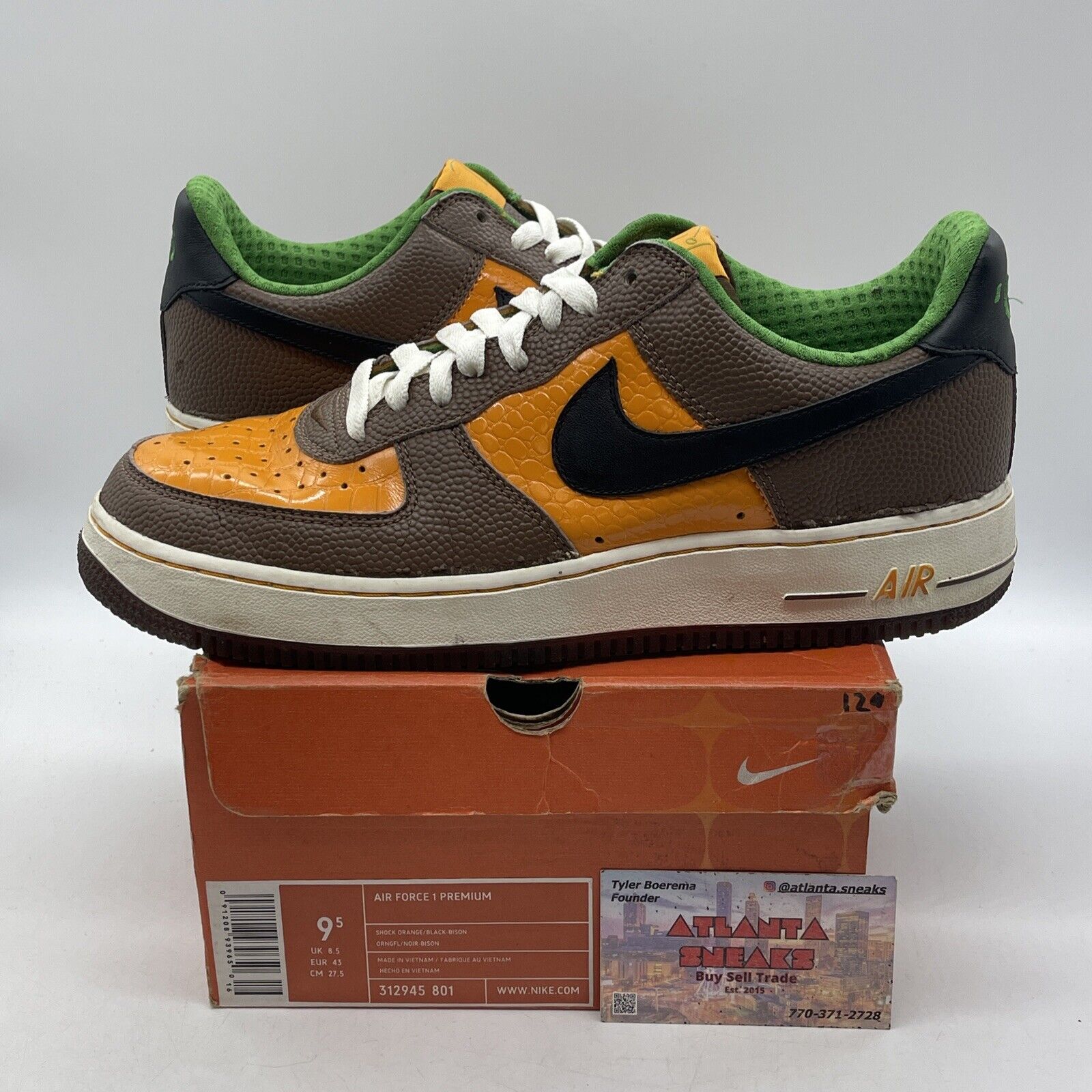 Size 9.5 - Nike Air Force 1 Premium Super Bowl Brown Black Leather (312945-801)
