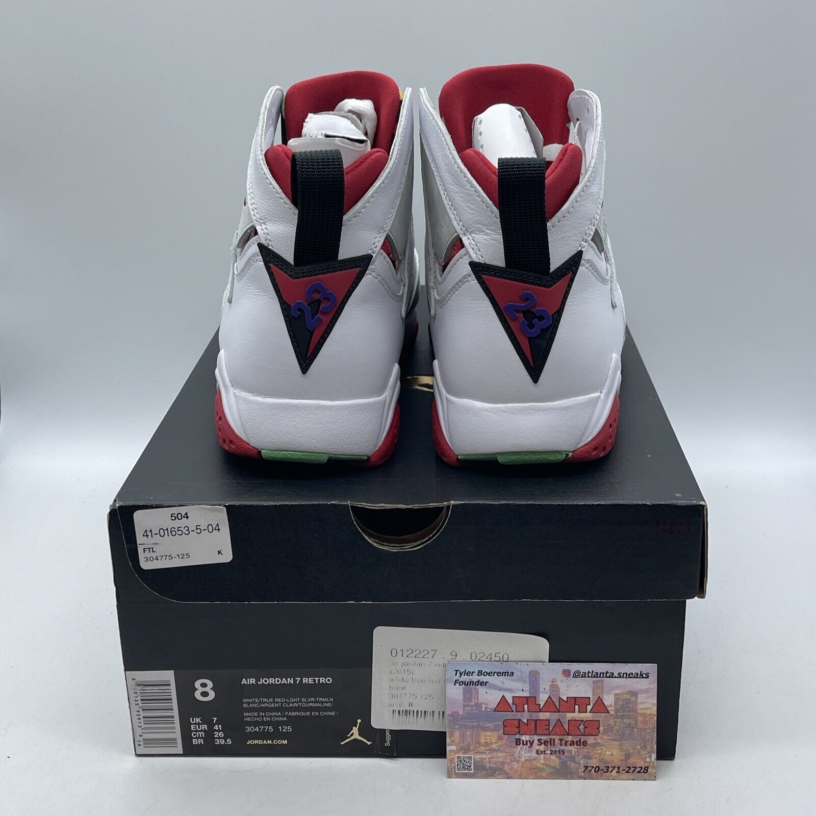 Size 8 - Air Jordan 7 Retro 2015 Hare White Leather Suede Red Green (304775-125)