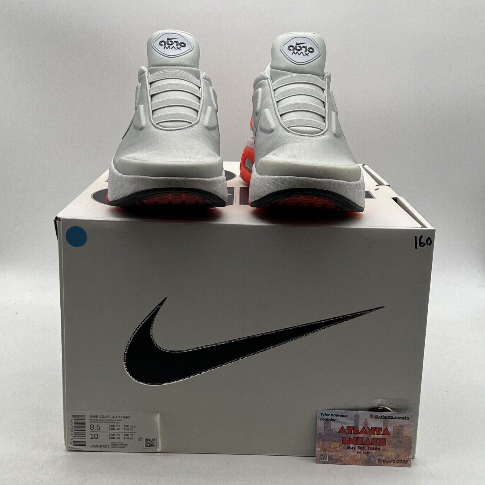 Size 8.5 - Nike Adapt Auto Max Infrared Grey White Orange (CI5018-002)