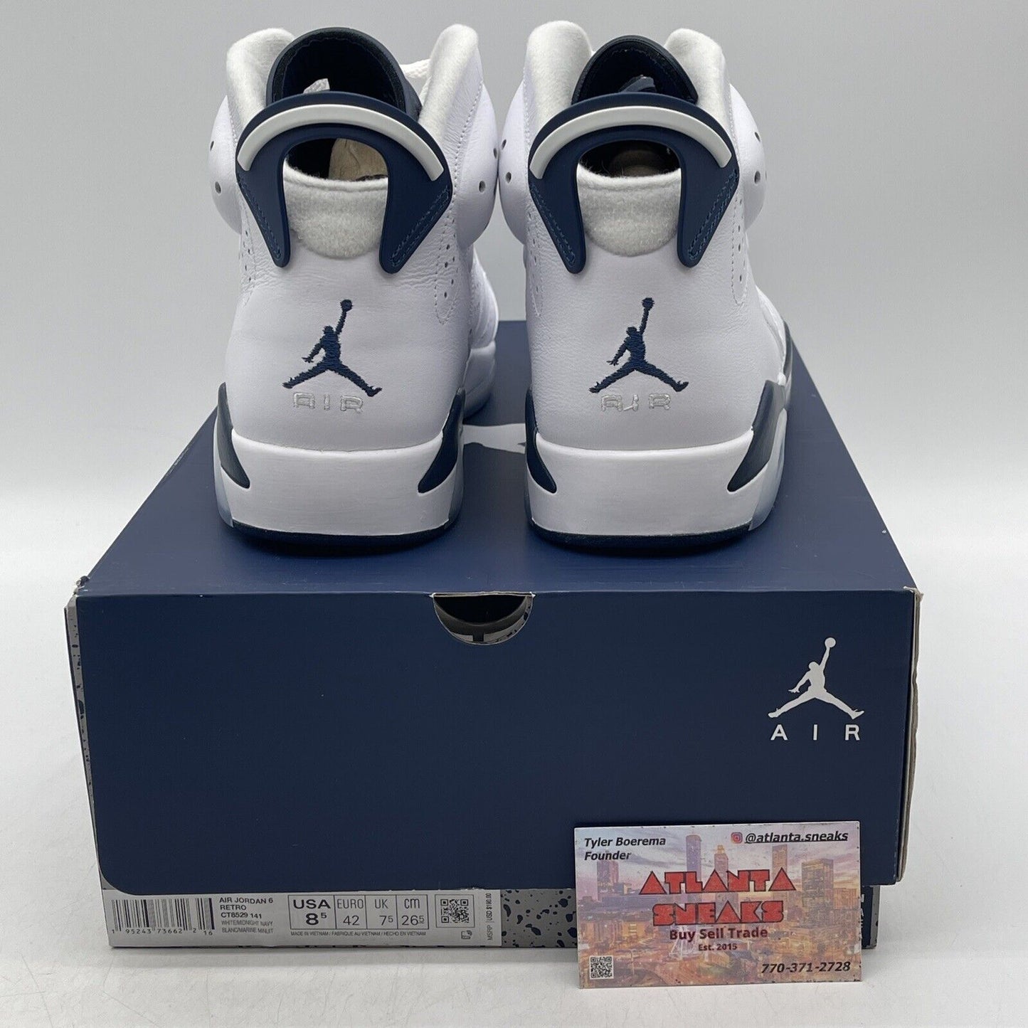 Size 8.5 - Jordan 6 Retro Midnight Navy White Leather (CT8529-141)