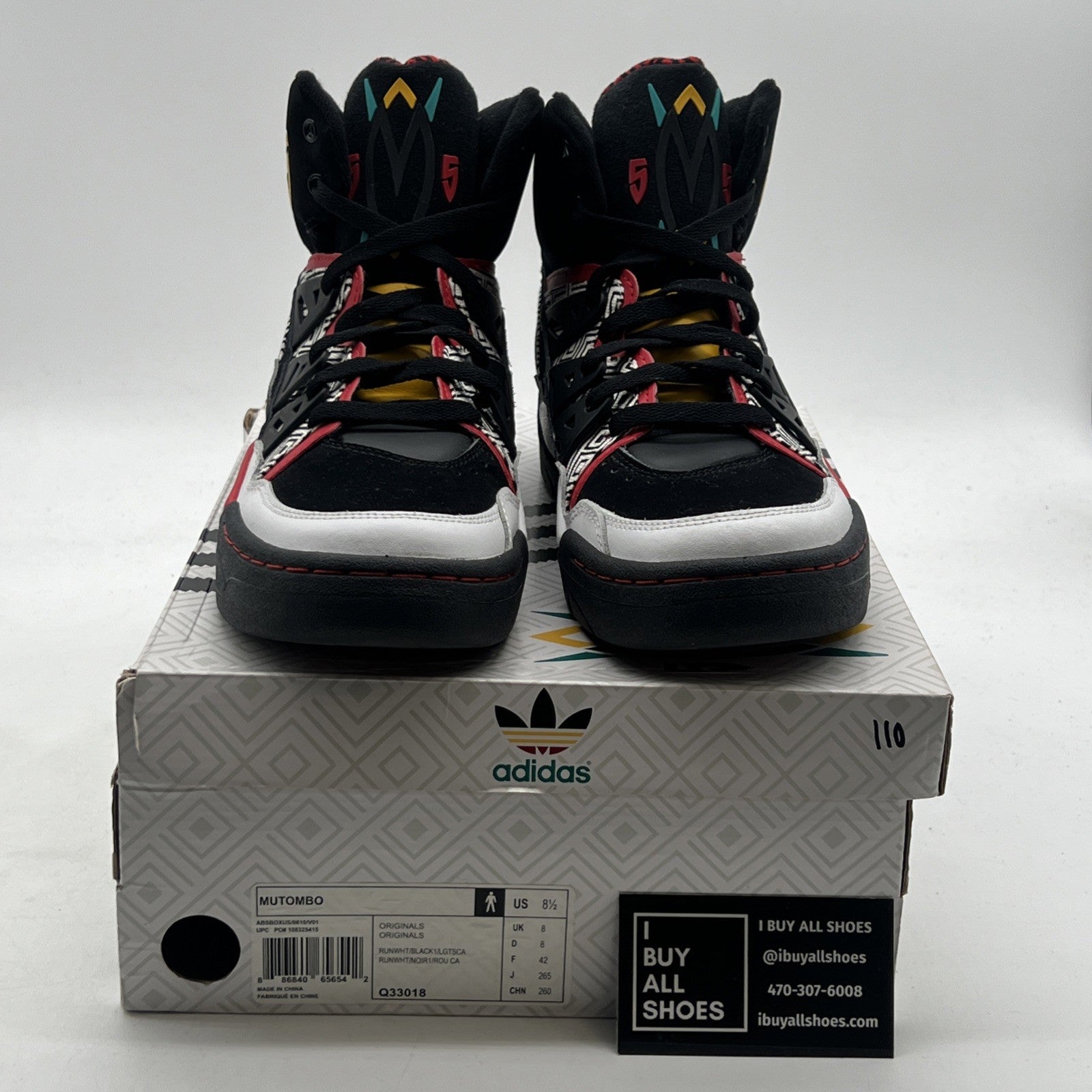 Size 8.5 - Adidas Mutombo Black High Top Retro Basketball Sneakers (Q33018)