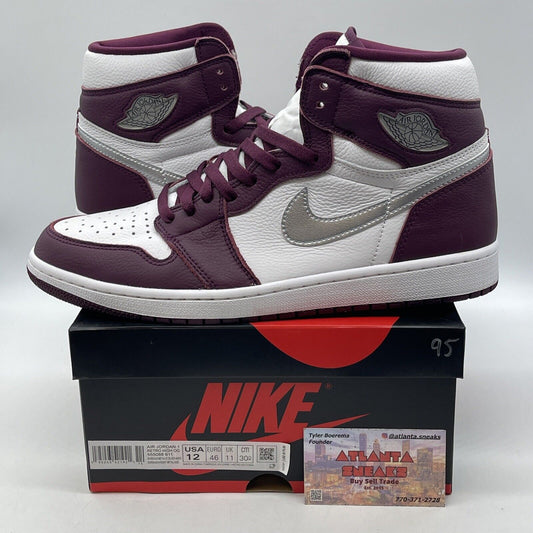 Size 12 - Jordan 1 Retro High OG Bordeaux Burgundy White Leather (555088-611)