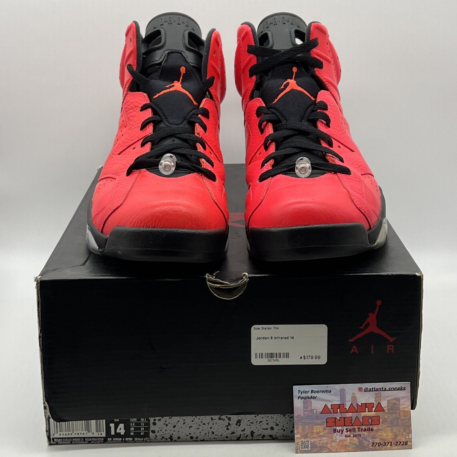 Size 14 - Air Jordan 6 Retro Infrared 23 Black Red Leather (384664-623)