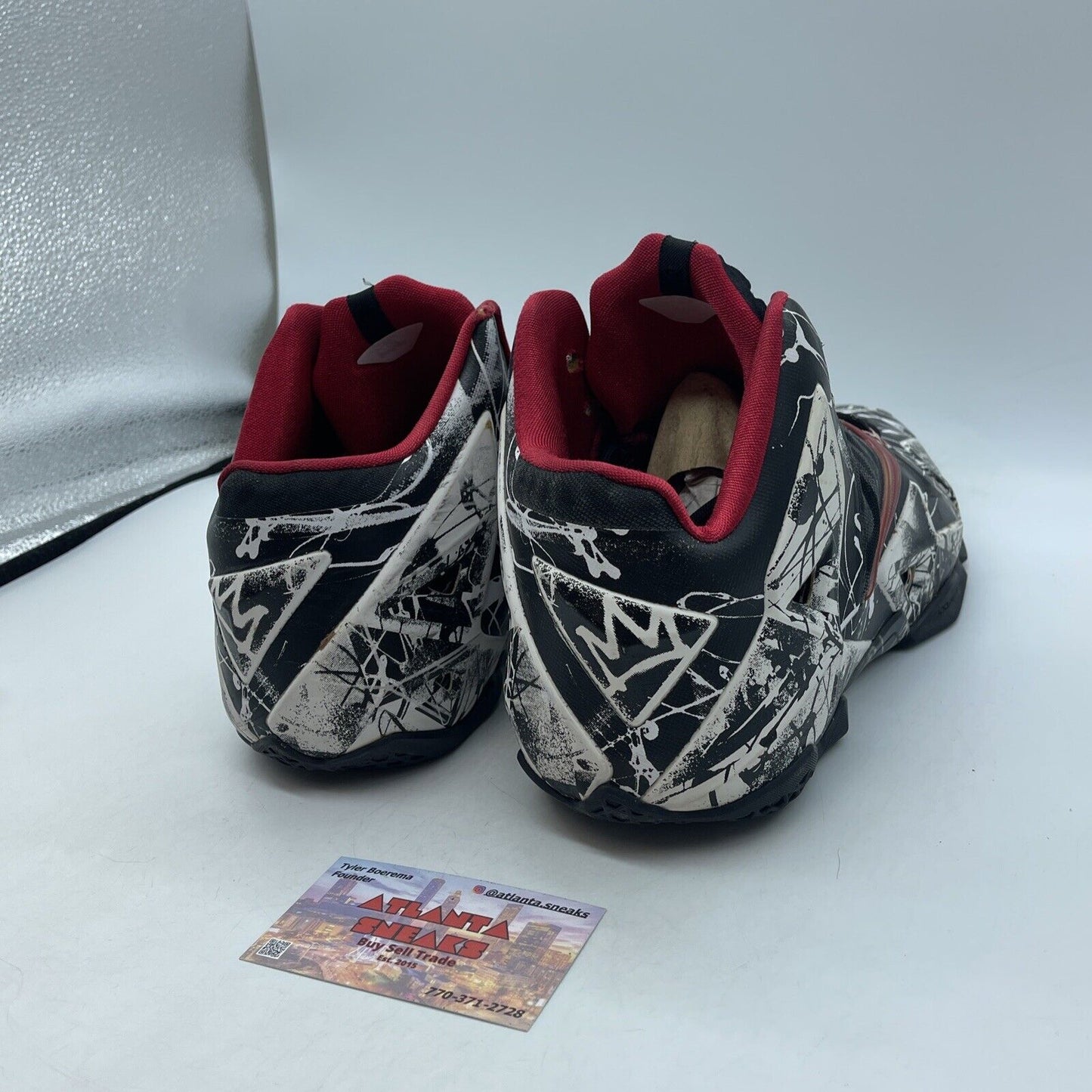 Size 10.5 - Nike LeBron 11 Graffiti Black White Red Leather (616175-100)