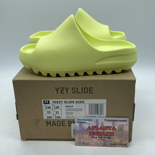 Size 13K - Kids Adidas Yeezy Slides Glow Green Rubber (HQ4116)