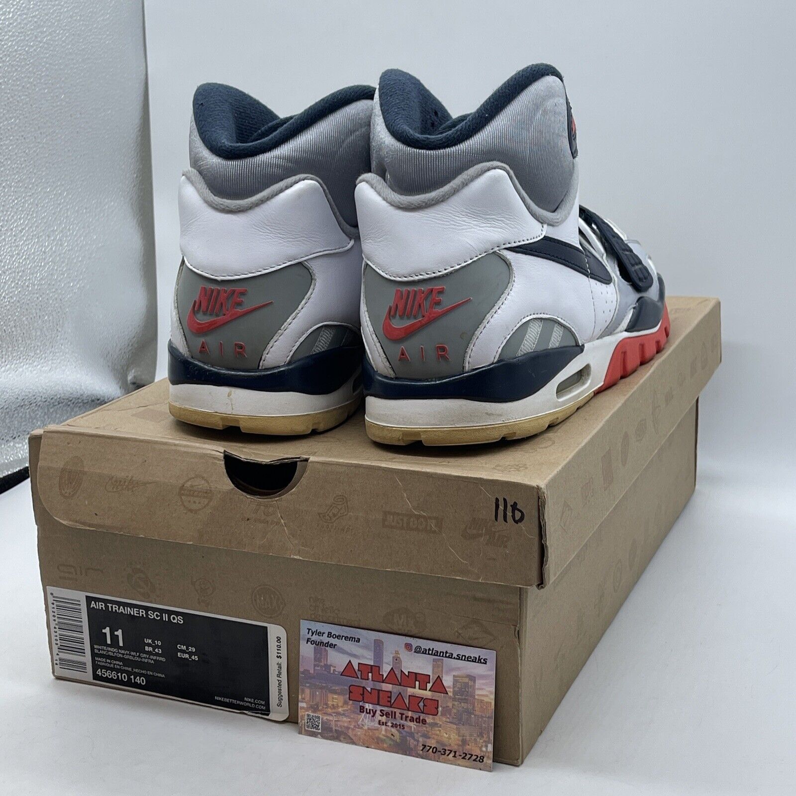 Size 11 - Nike Air Trainer Sc 2 Qs White Infrared White Leather (456610-140)