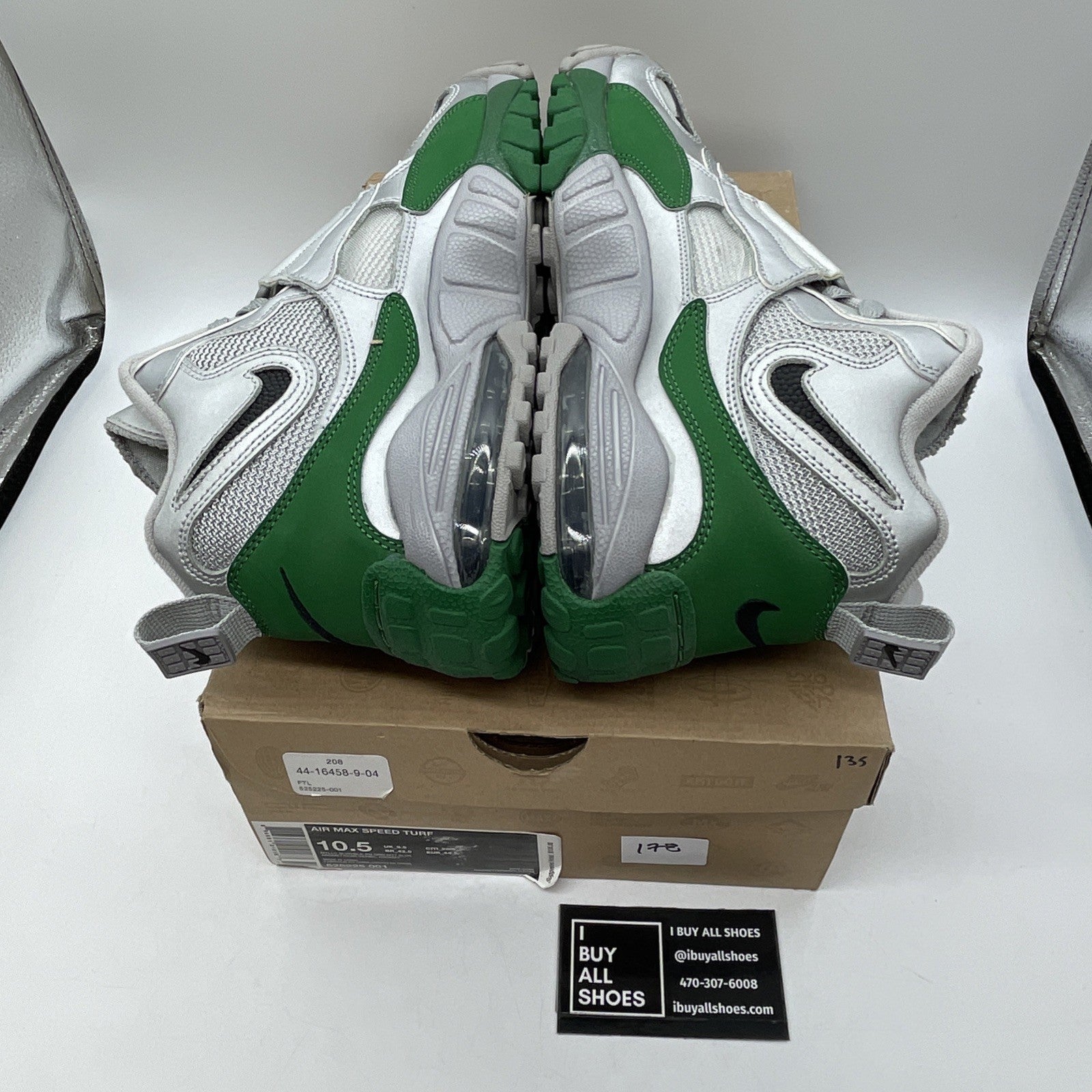 Size 10.5 - Nike Air Max Speed Turf Silver Black Green Leather (525225-001)