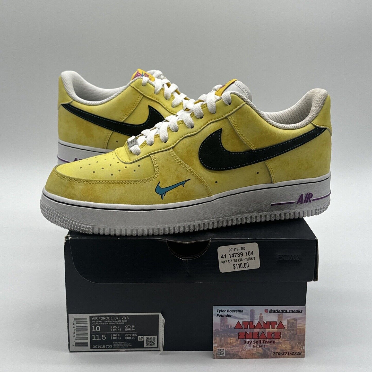 Size 10 - Nike Air Force 1 Peace, Love, and Basketball 2020 Yellow Purple Carton