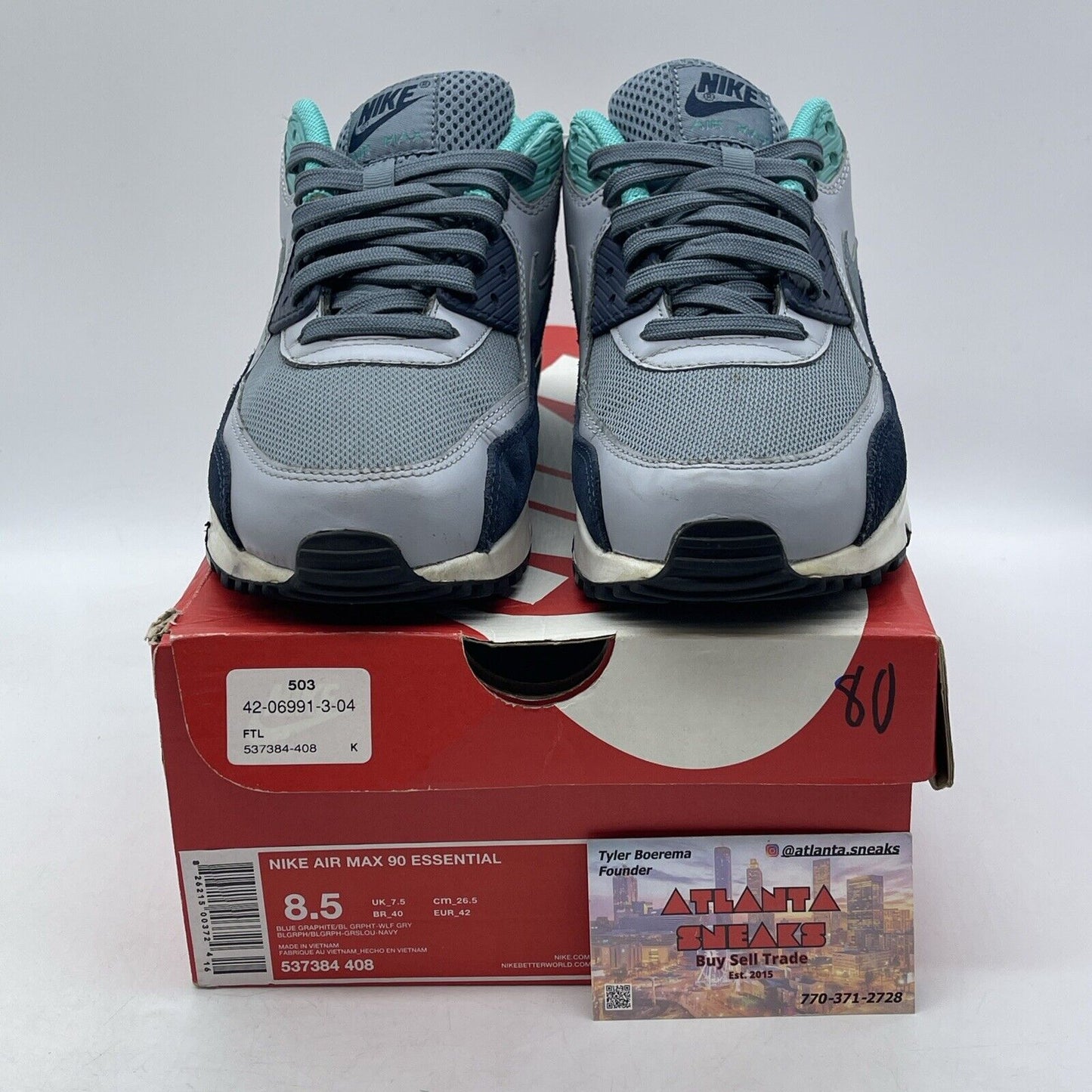 Size 8.5 - Nike Air Max 90 Essential Wolf Grey Blue Graphite (537384-408)