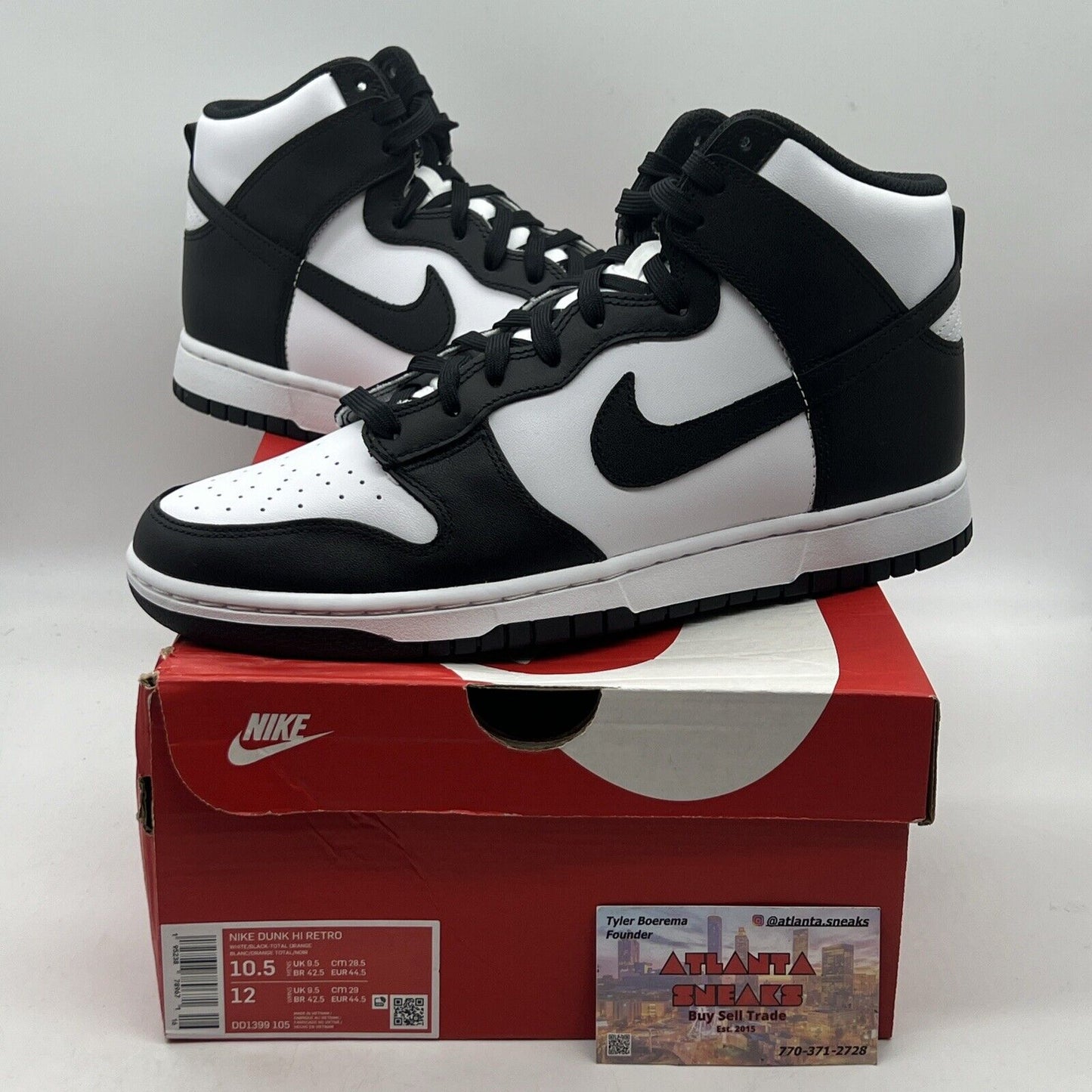 Size 10.5 - Nike Dunk High Black White Brand New Og All