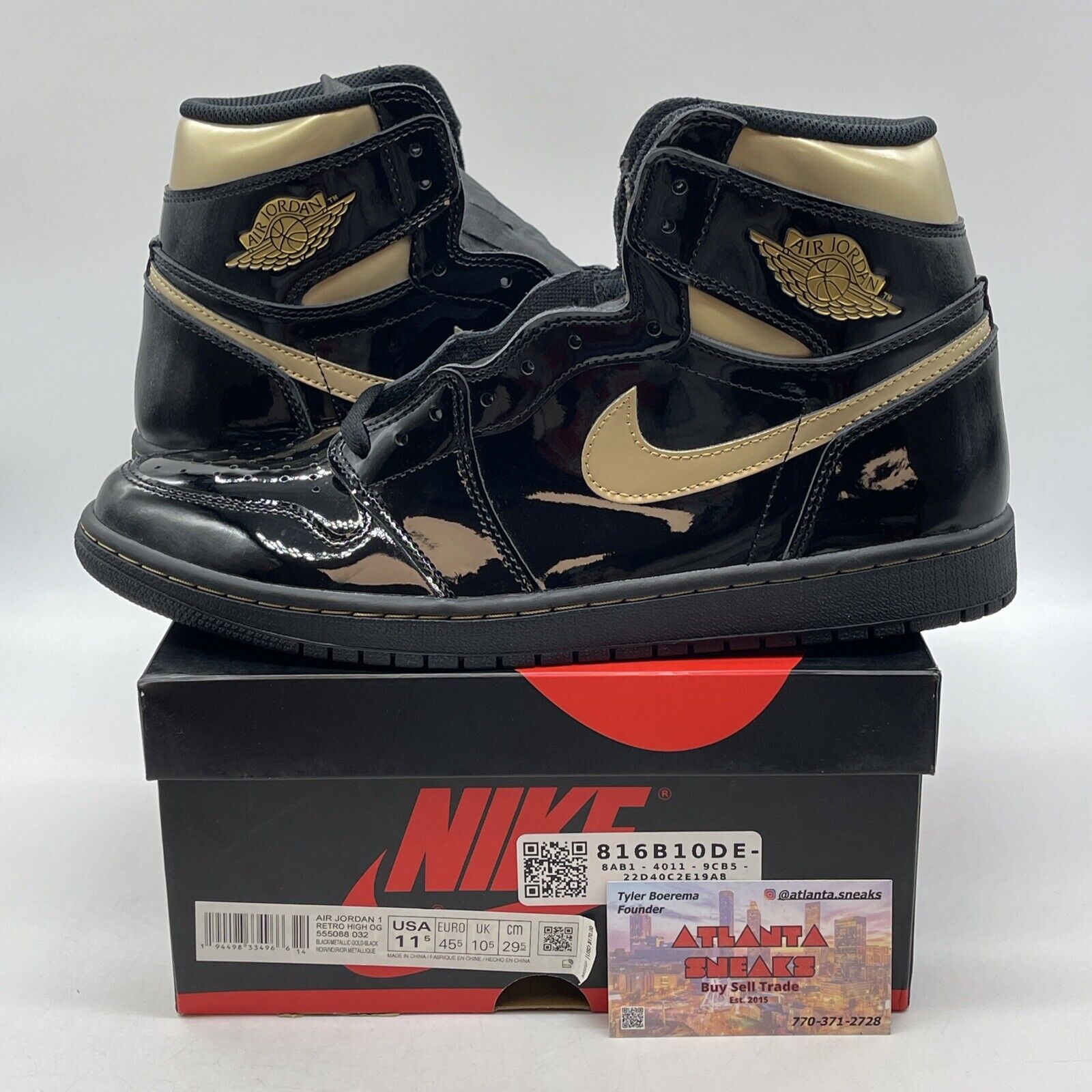 Size 11.5 - Jordan 1 Black 2020 Leather Gold  (555088-032)