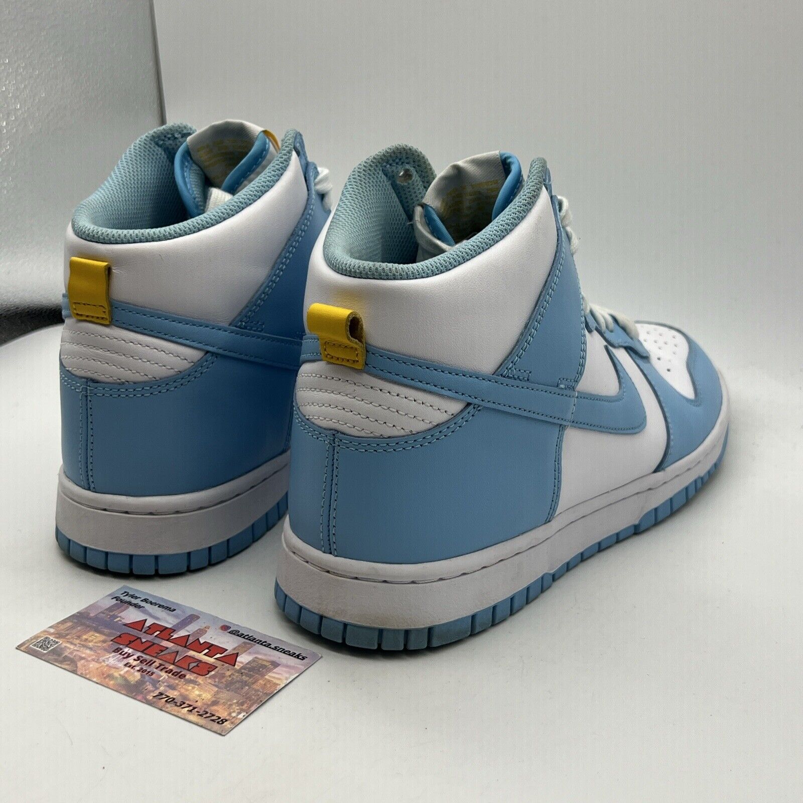 Size 9.5 - Nike Dunk High Blue Chill Leather Used Yellow White Powder Blue