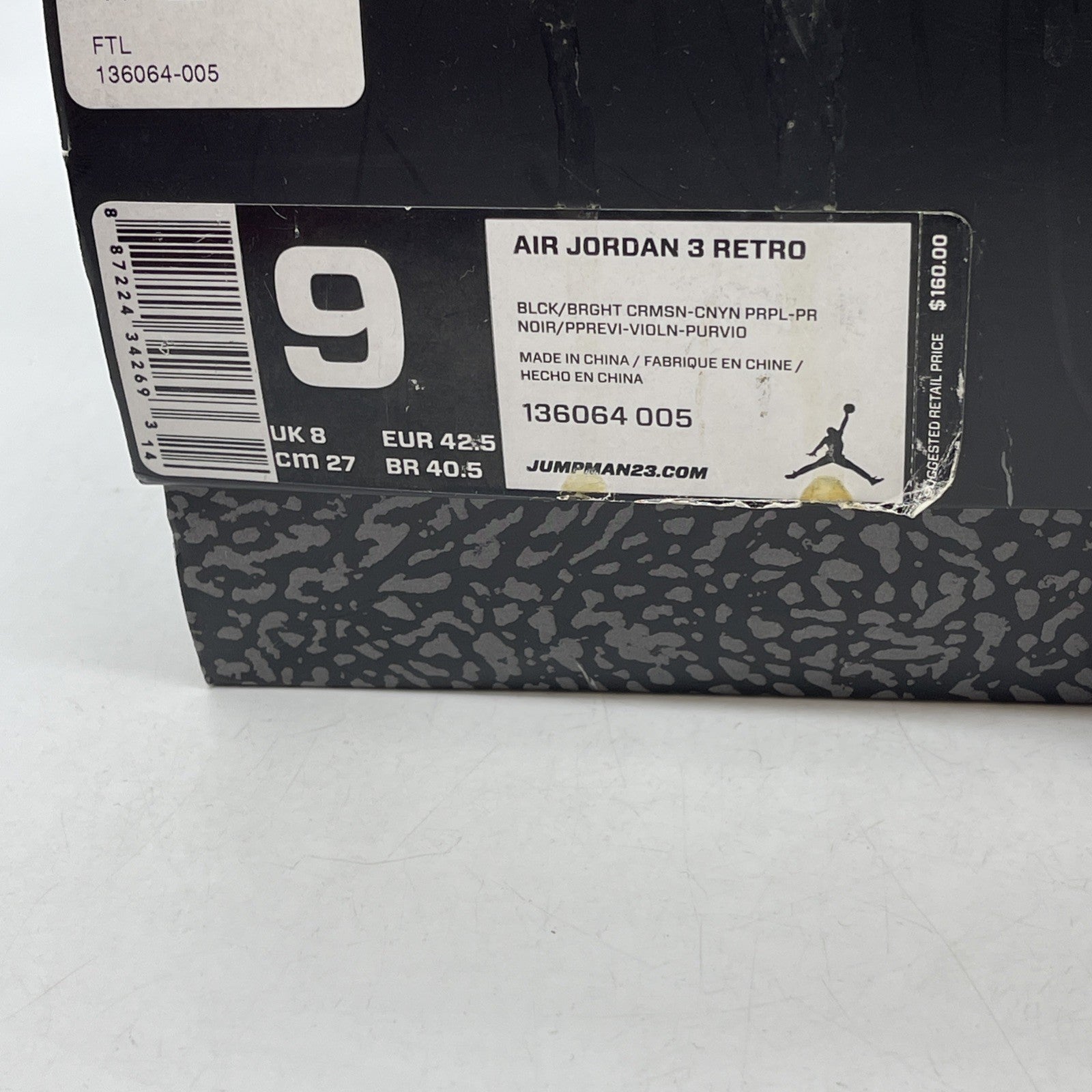 Size 9 - Air Jordan 3 Retro Crimson (136064-005)