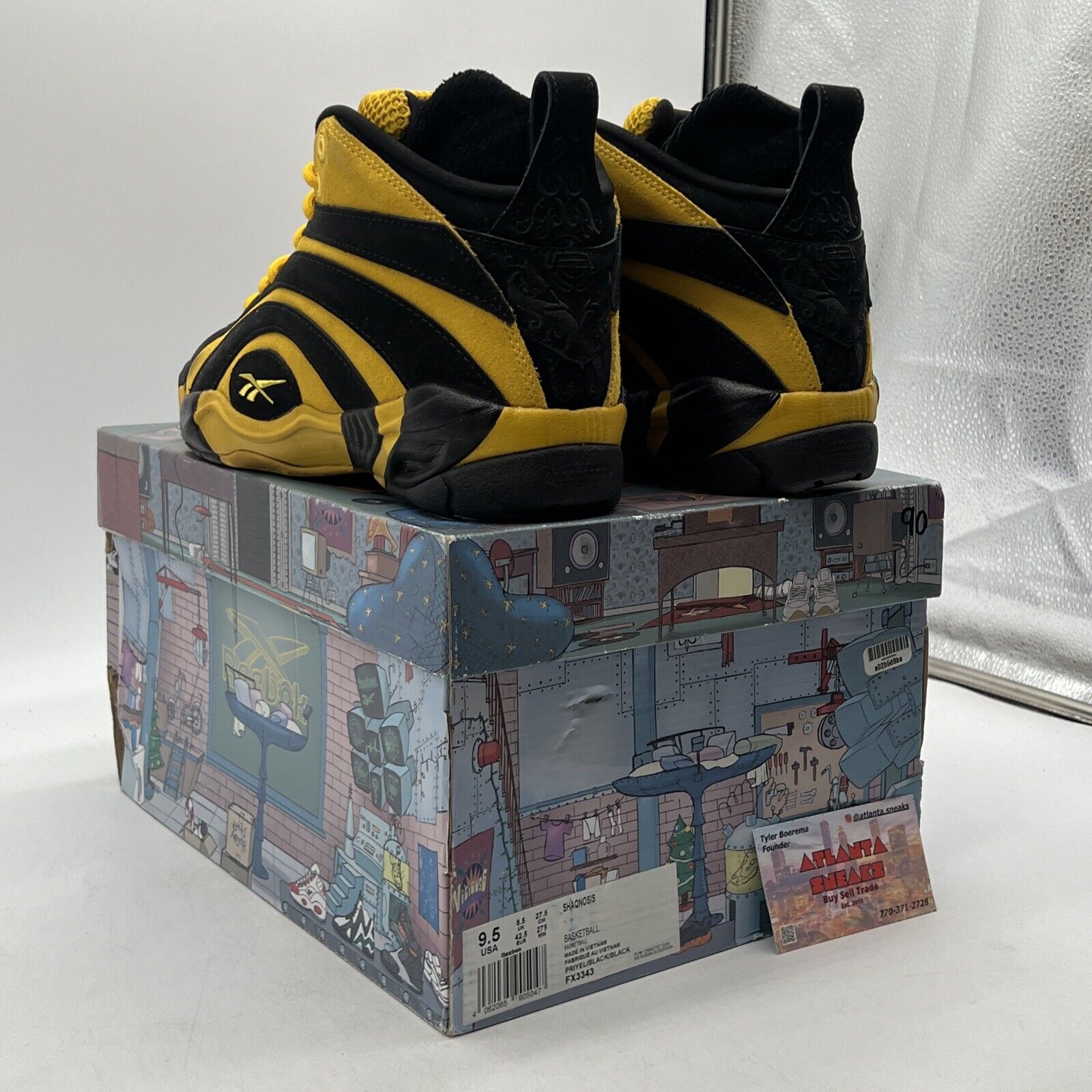 Size 9.5 - Reebok Shaqnosis Shaq Fu Black Yellow Suede Leather (FX3343)