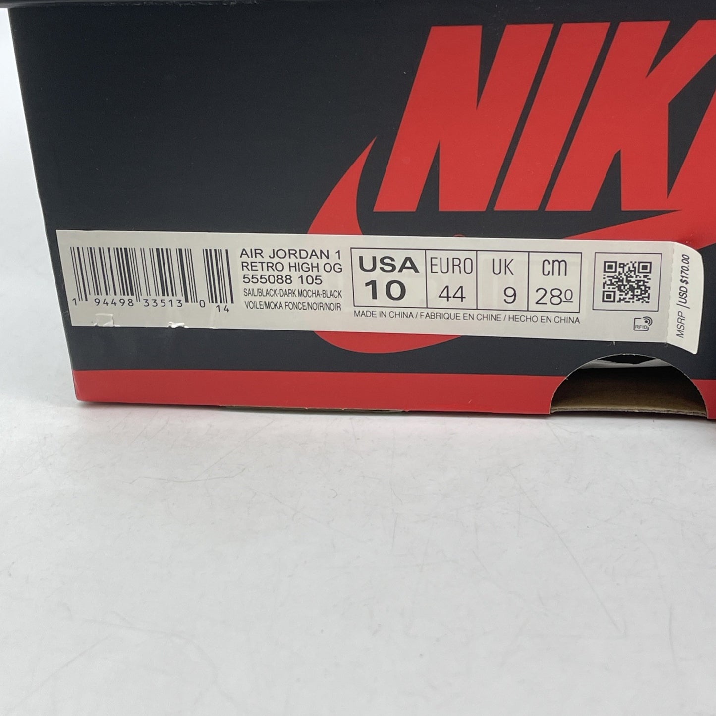 Size 10 - Air Jordan 1 Retro OG High Dark Mocha (555088-105)