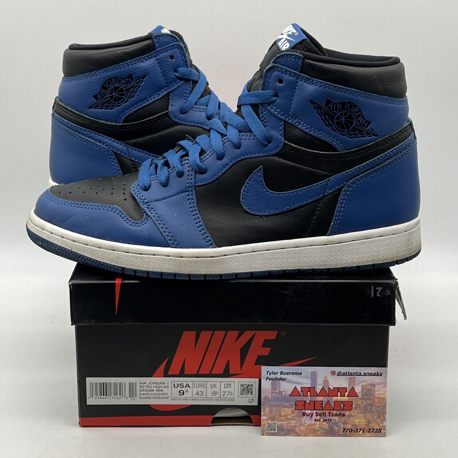 Size 9.5 - Jordan 1 Retro OG High Dark Marina Blue Leather Black (555088-404)