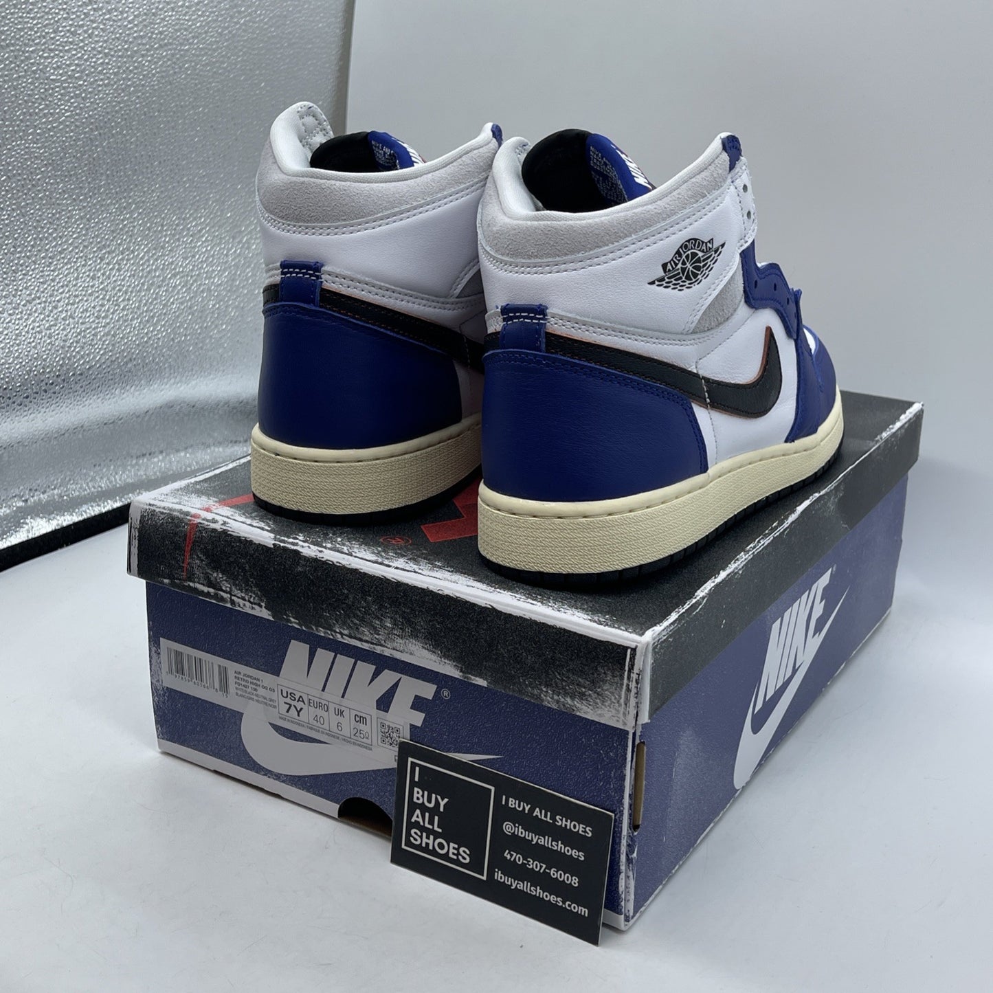 Size 7Y - Nike Air Jordan 1 High Rare Air Blue White Leather (FD1437-100(