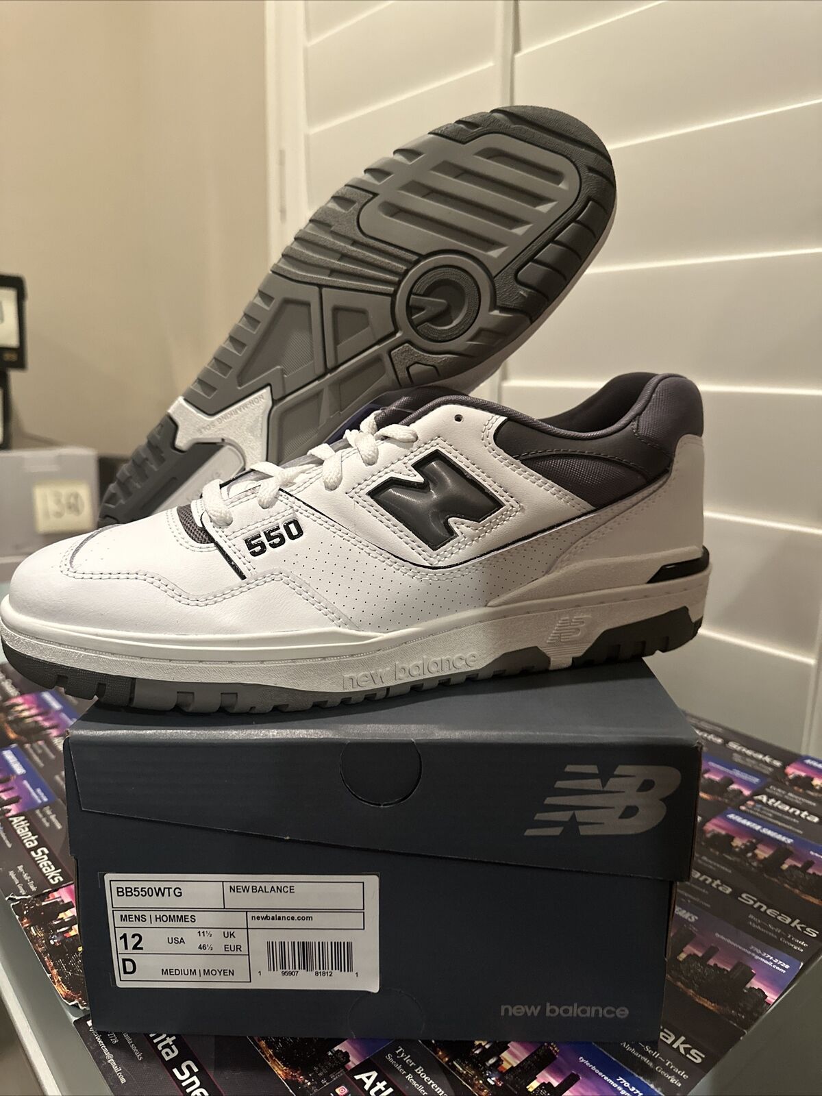 SIZE 12 D New Balance 550 WHITE GREY DARK GREY BB550WTG BRAND NEW WITH BOX DS 