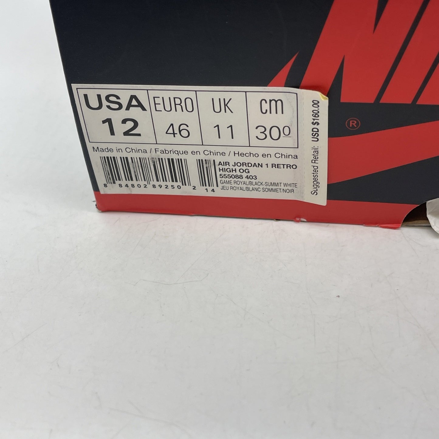 Size 12 - Air Jordan 1 Retro High OG Game Royal 2018 (555088-403)