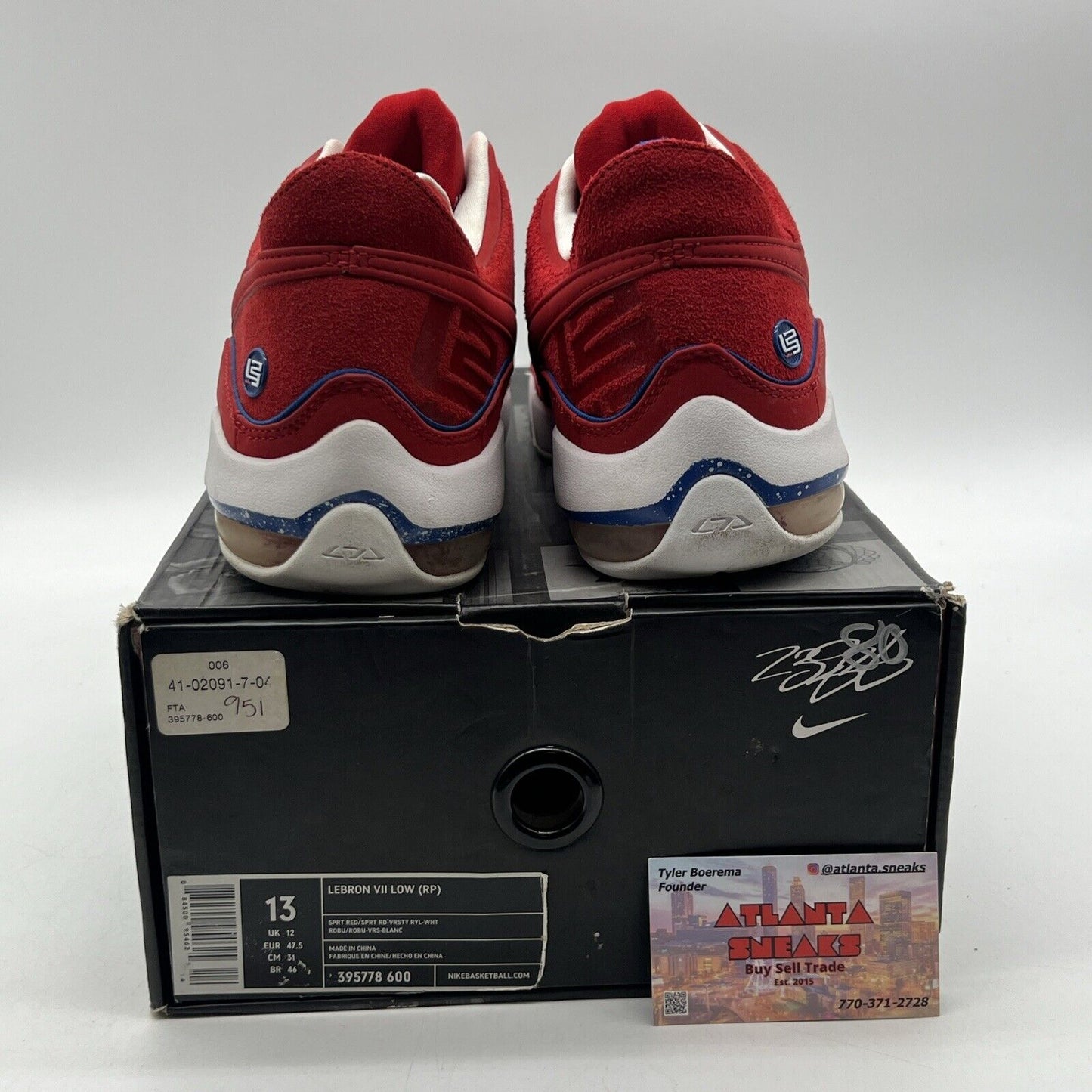 Size 13 - Nike LeBron 7 Low Rumor Red Blue White Suede (395778-600)