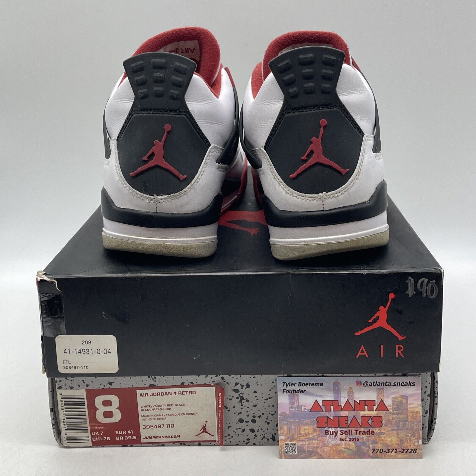 Size 8 - Jordan 4 Retro Fire Red 2012 Black White Leather (308497-110)